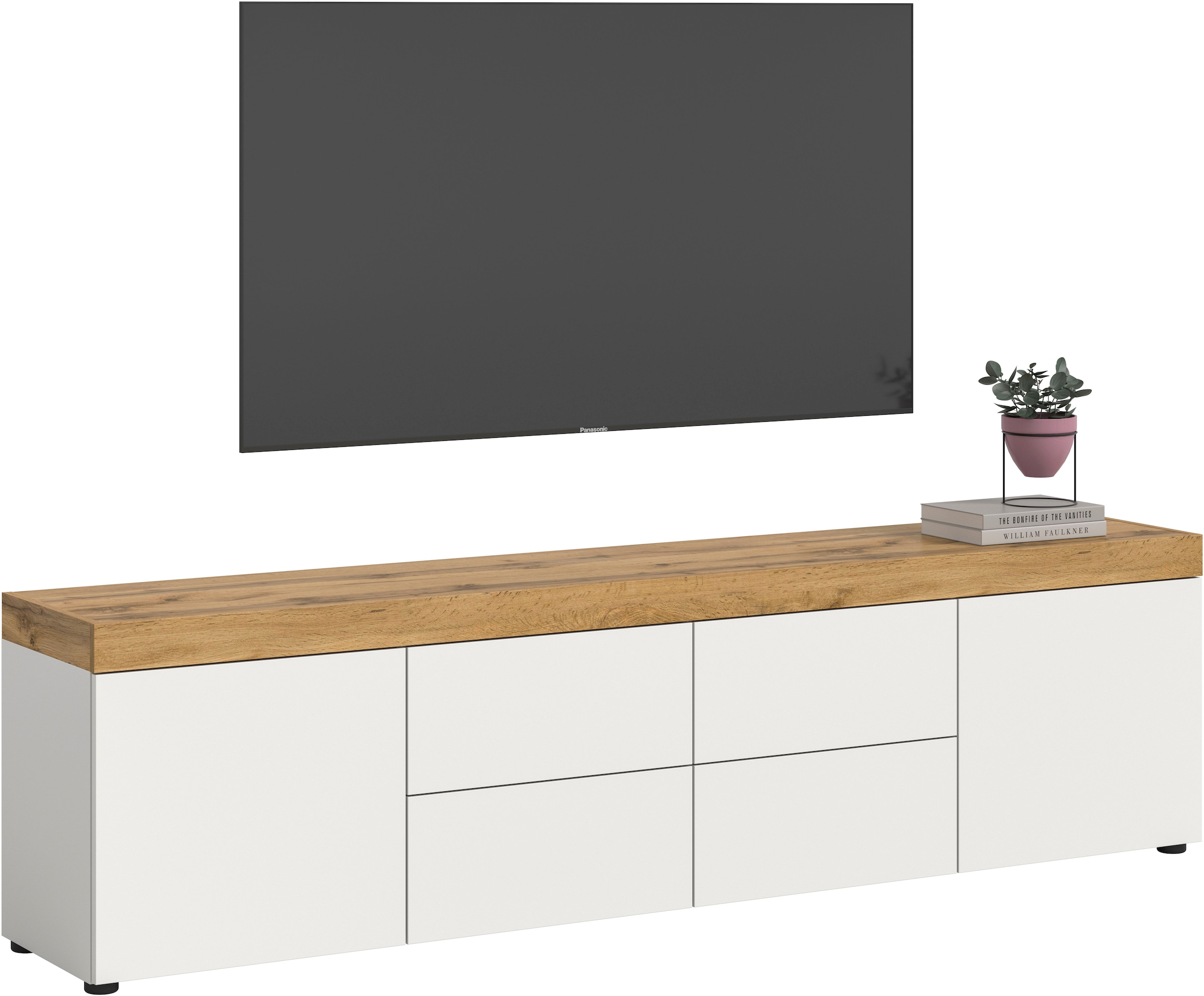 OTTO home Lowboard »MAMBO, TOPSELLER!, Breite 200cm, 2 Türen, 4 Schubkästen, push-2-open« 2 farbige Ausführung, in verschiedenen Farben erhältlich, 1 Stk. tlg. Lowboard, TV Unterschrank, Tv-Schrank, Wohnzimmer