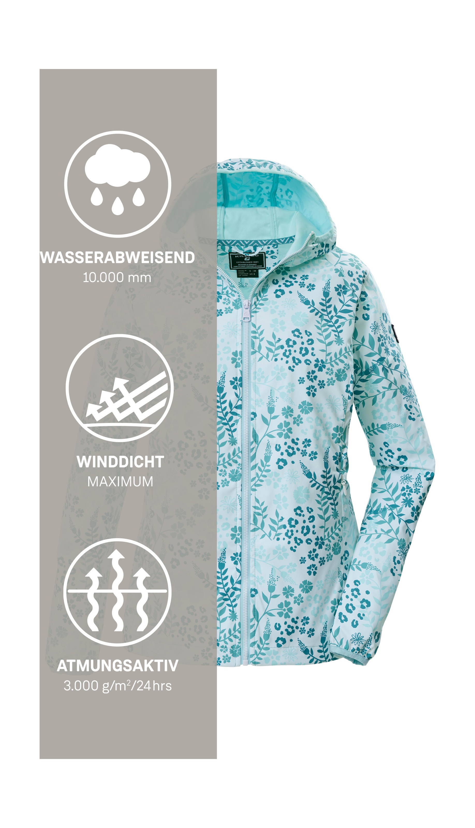 Killtec Softshelljacke »KOS 14 WMN SFTSHLL JCKT AOP« Wasserabweisende, atmungsaktive Softshelljacke mit Kapuze