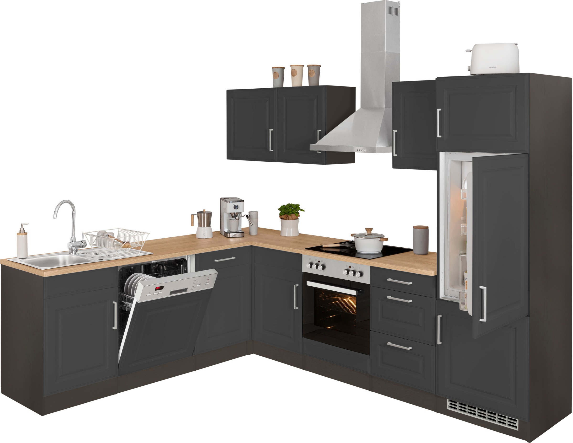 KOCHSTATION Winkelküche »KS-Stockholm«, Stellbreite 220/280 cm, mit hochwertigen MDF Fronten im Landhaus-Stil