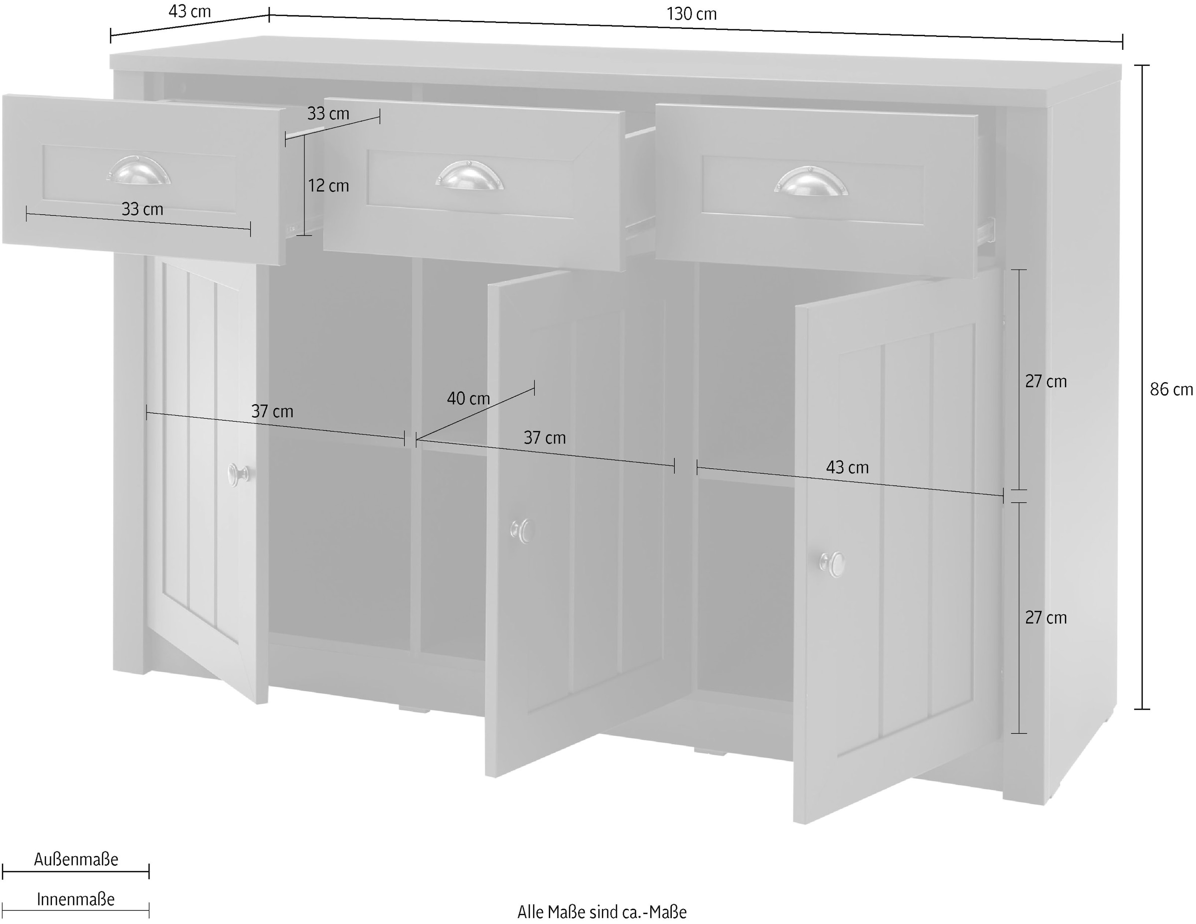 Home affaire Sideboard »Ascot«, Breite 130 cm auf Raten kaufen