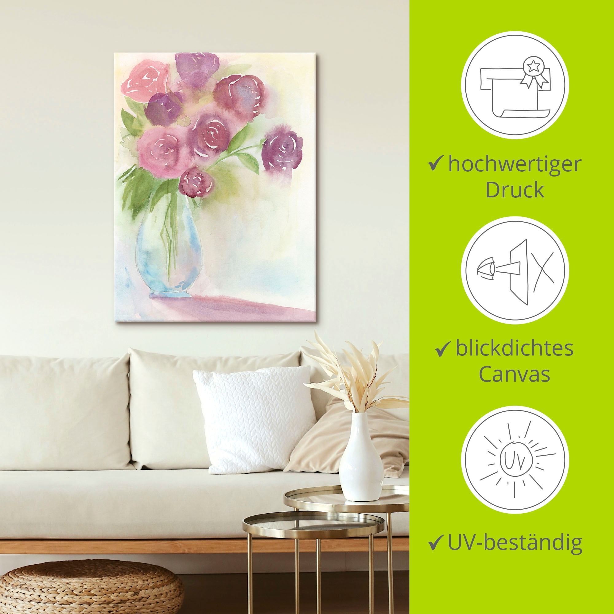 Artland Leinwandbild »Leuchtener Strauß II« Blumen 1 Stk. tlg. auf Holzrahmen gespannt