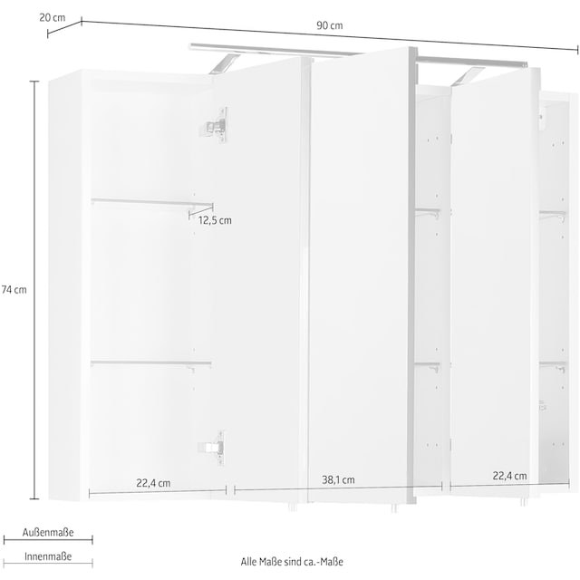 MARLIN Spiegelschrank »3040«, Breite 90 cm mit 3 Jahren XXL Garantie