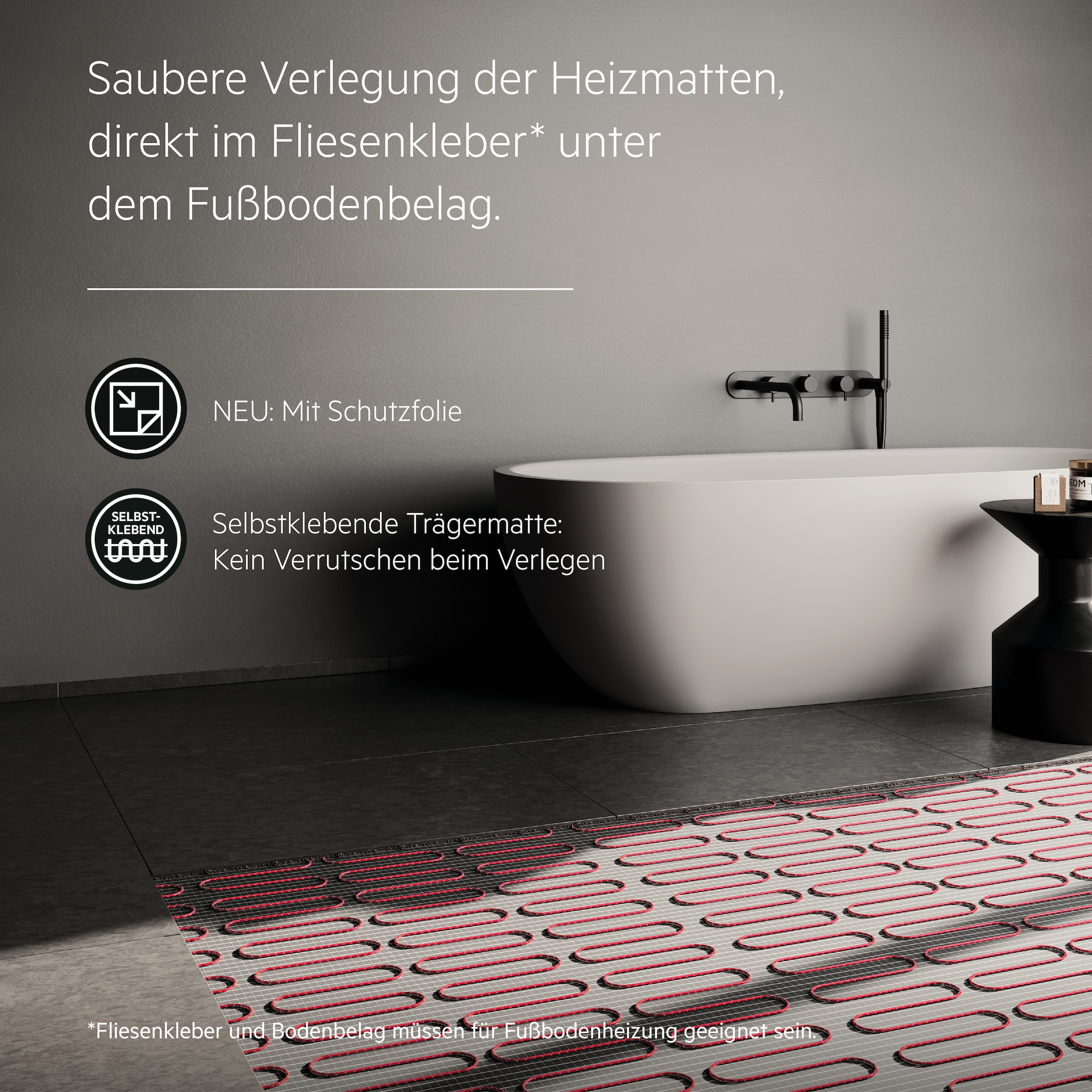 AEG Haustechnik Fußbodenheizung »Wellness Thermo Boden »TBSG 200/0.8««, Heizmatte 0,8 m², Sonderformat für geflieste Duschen, mittiger Ablauf