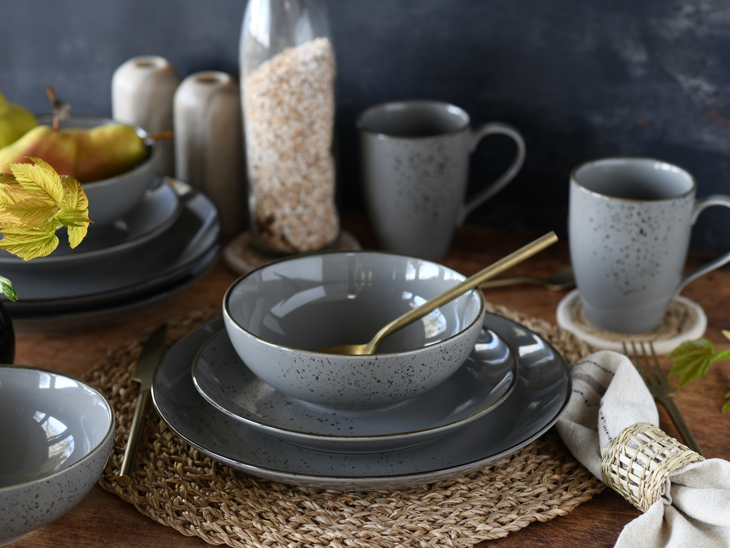 CreaTable Kombiservice »Nature Collection, Kombi-Service 16-tlg« Handwerklicher Look, Vintage