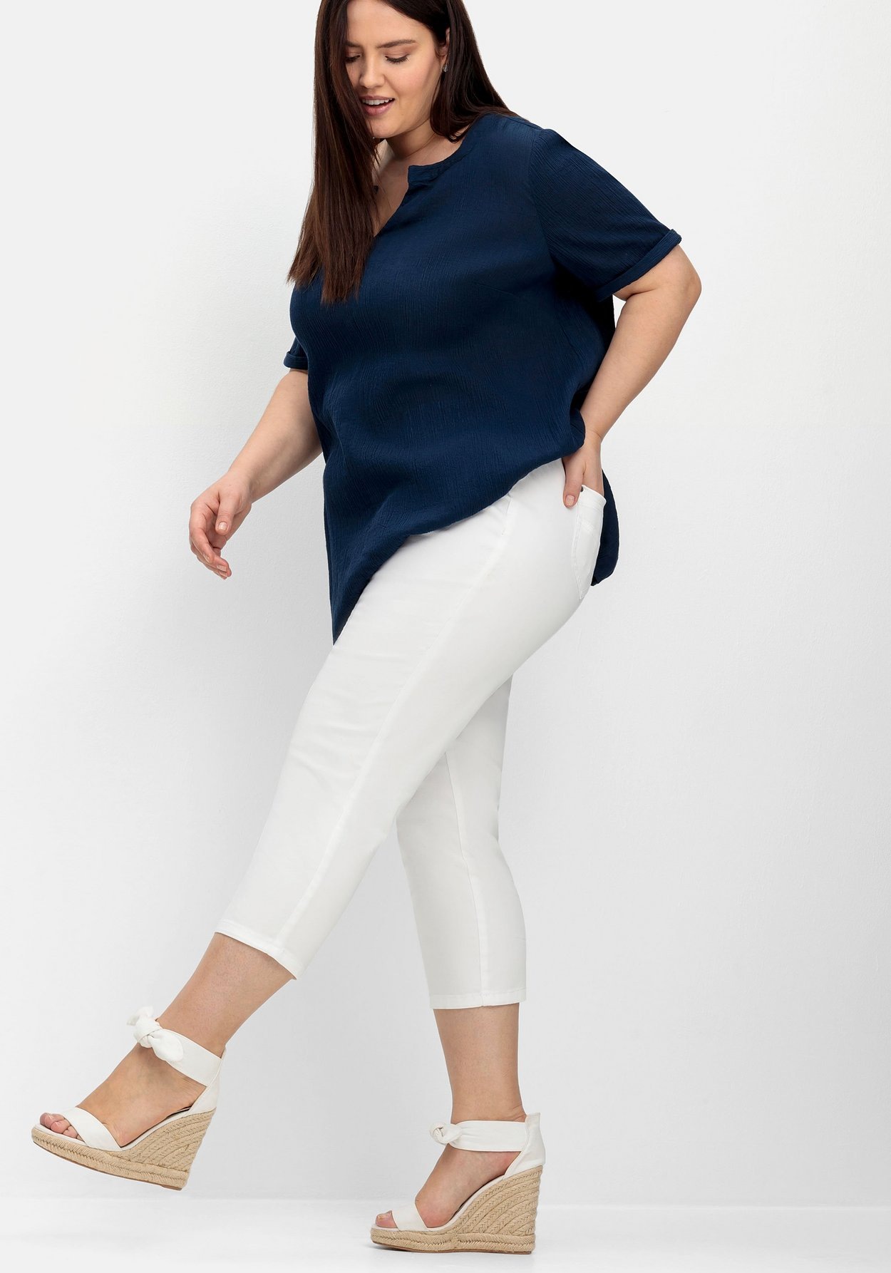 Sheego 7/8-Hose »Schmale 7/8-Hose mit Gummibund, aus elastischem Twill«