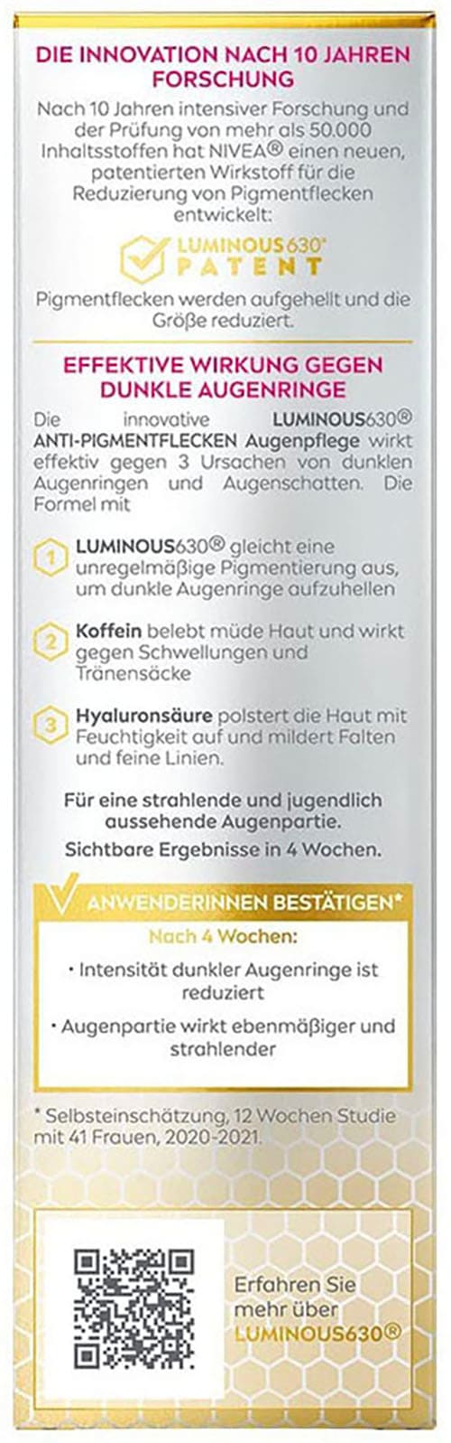 Nivea Augencreme »LUMINOUS630 Anti-Pigmentflecken Augenpflege, Anti-Aging-Augencreme«, Anti-Aging-Augencreme