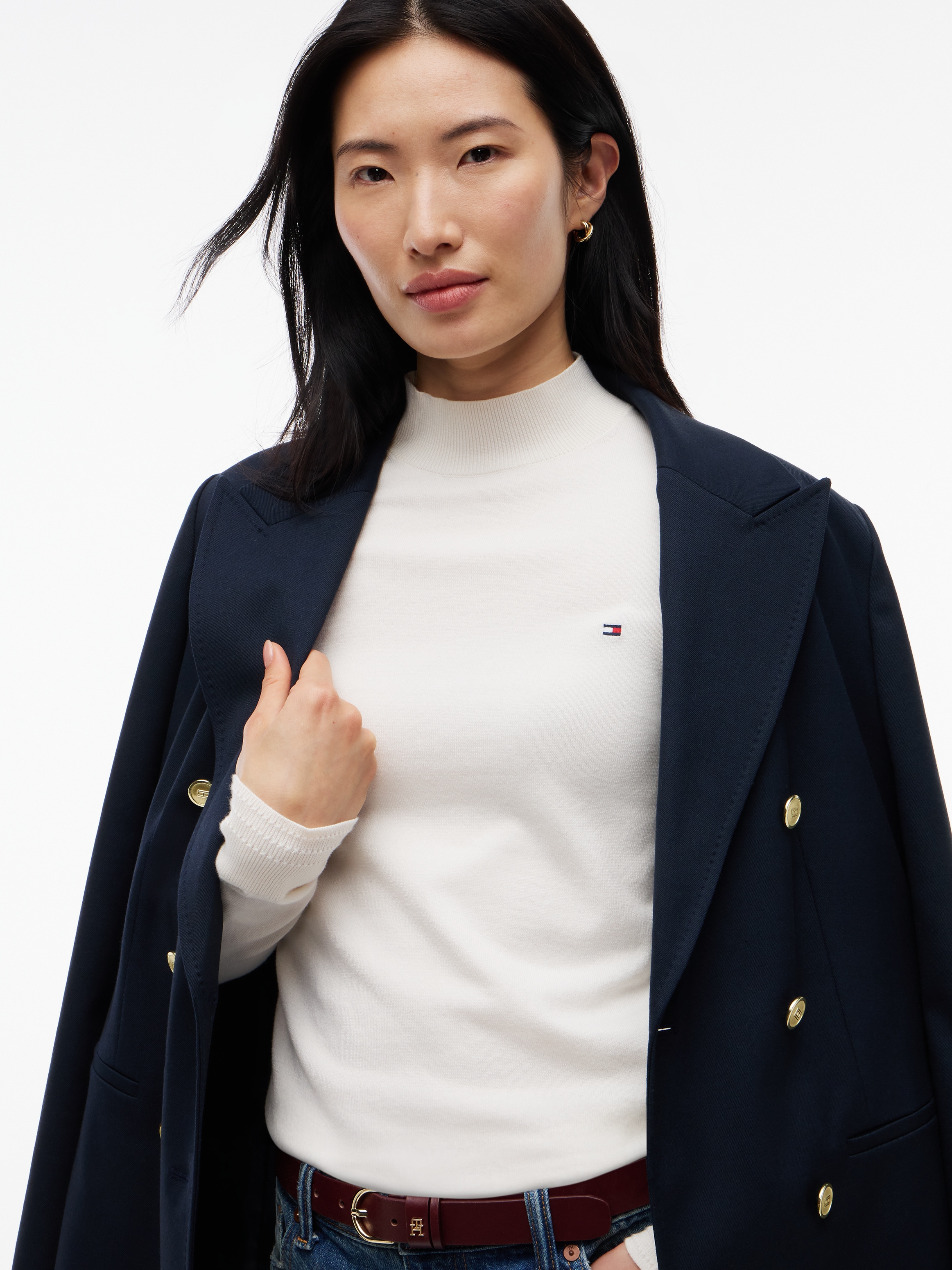 Tommy Hilfiger Strickpullover »COTTON JERSEY SLIM MK-NK SWT« Baumwollmischung, slim fit
