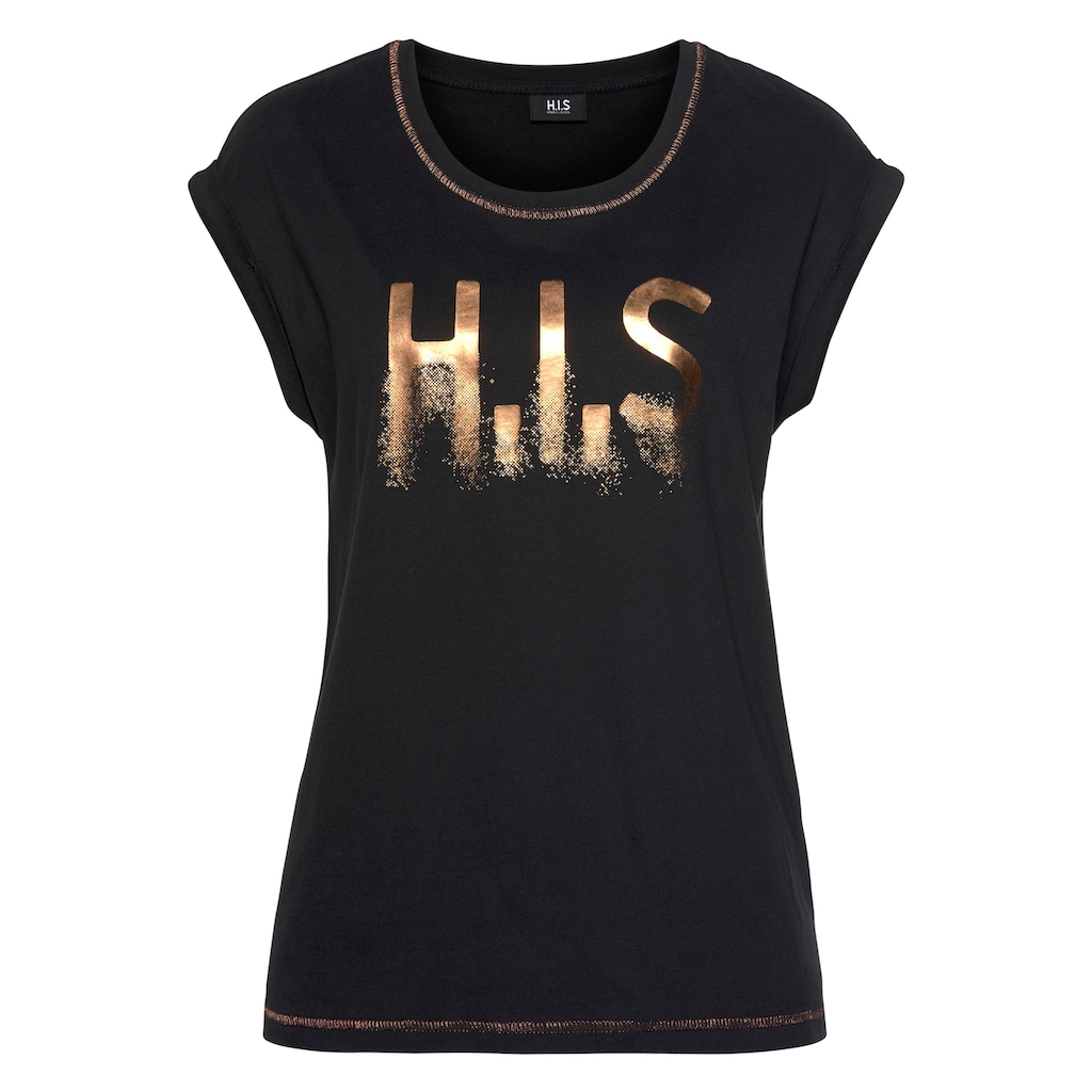 H.I.S T-Shirt »mit glänzenden Druck«, (2er-Pack)