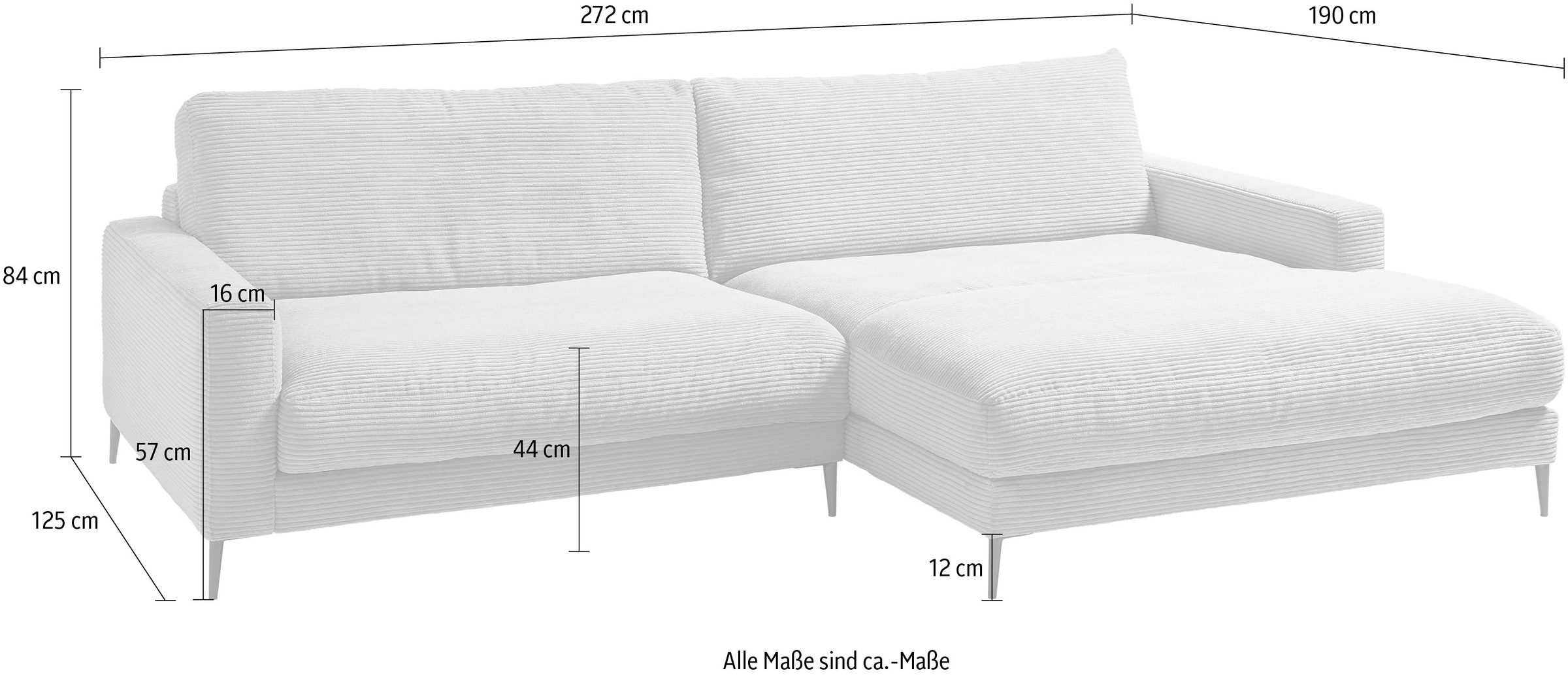INOSIGN Ecksofa »Downtown, B/T/H: 272/190/84 cm L-Form«, weicher Sitzkomfort auch in Cord und Bouclé, incl. Zierkissen