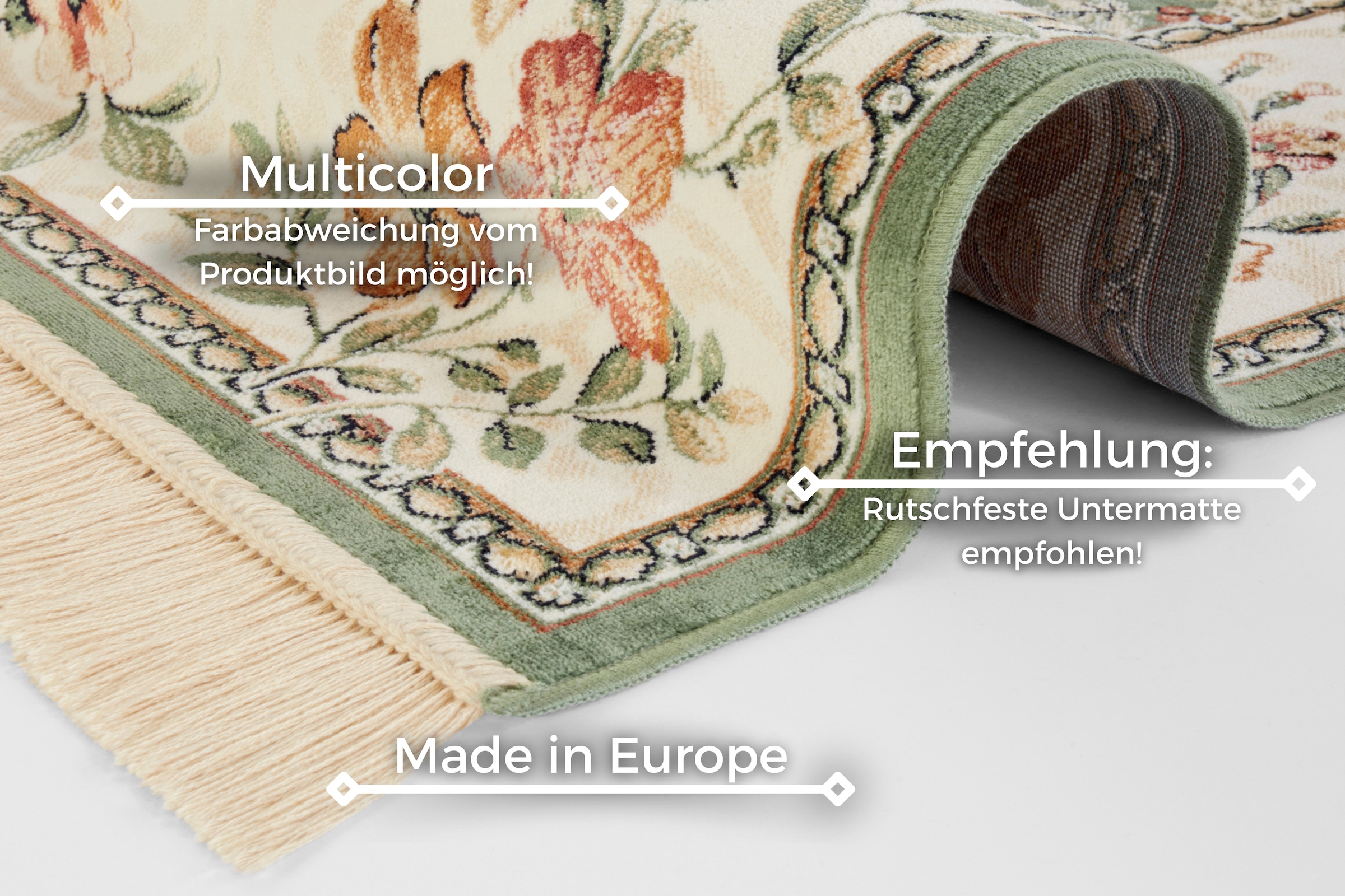 HANSE Home Teppich »Orient Flowers«, rechteckig, 5 mm Höhe, Kurzflor mit Fransen, Orient, Wohnzimmer, Schlafzimmer, Esszimmer