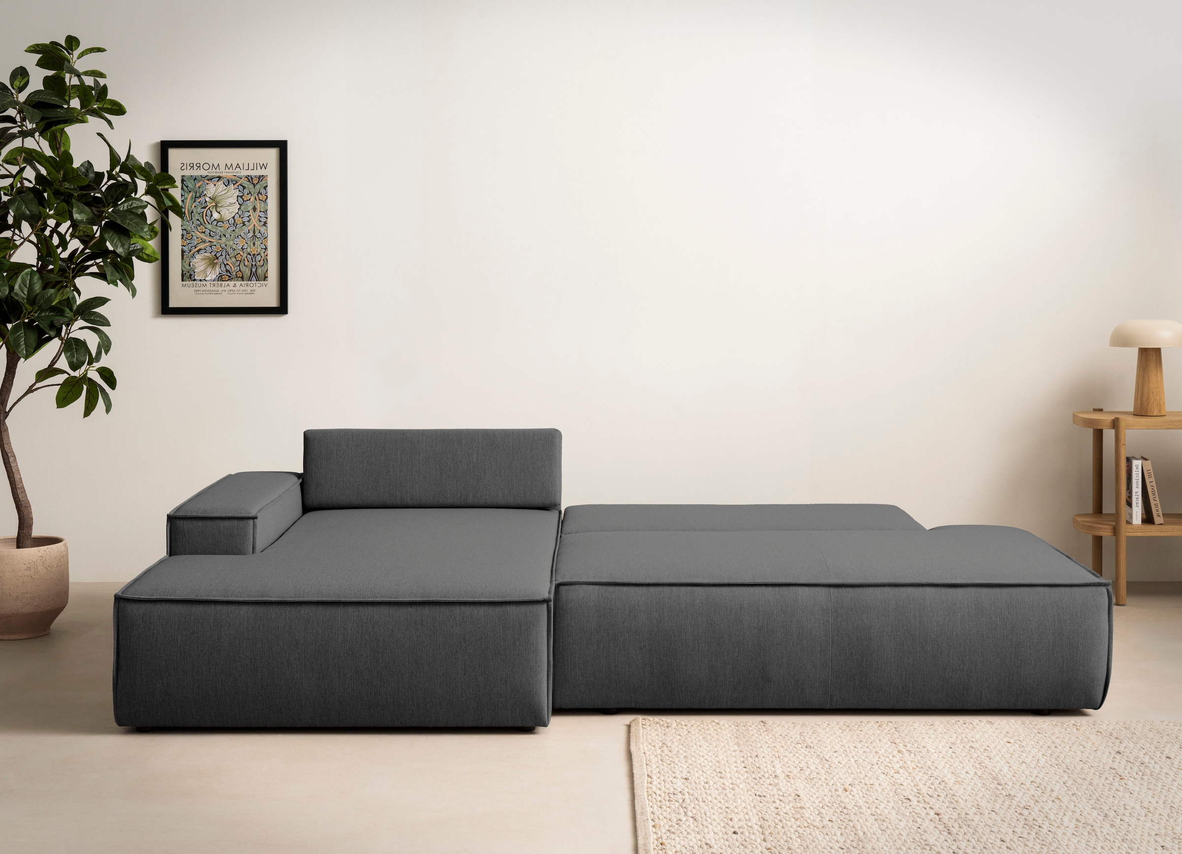 Home affaire Ecksofa »SHERWOOD, Schlafsofa in L-Form offen (275cm), Cord, Leinenoptik«, Schlaffunktion und Bettkasten, Kedernaht, hoher Sitz- & Liegekomfort