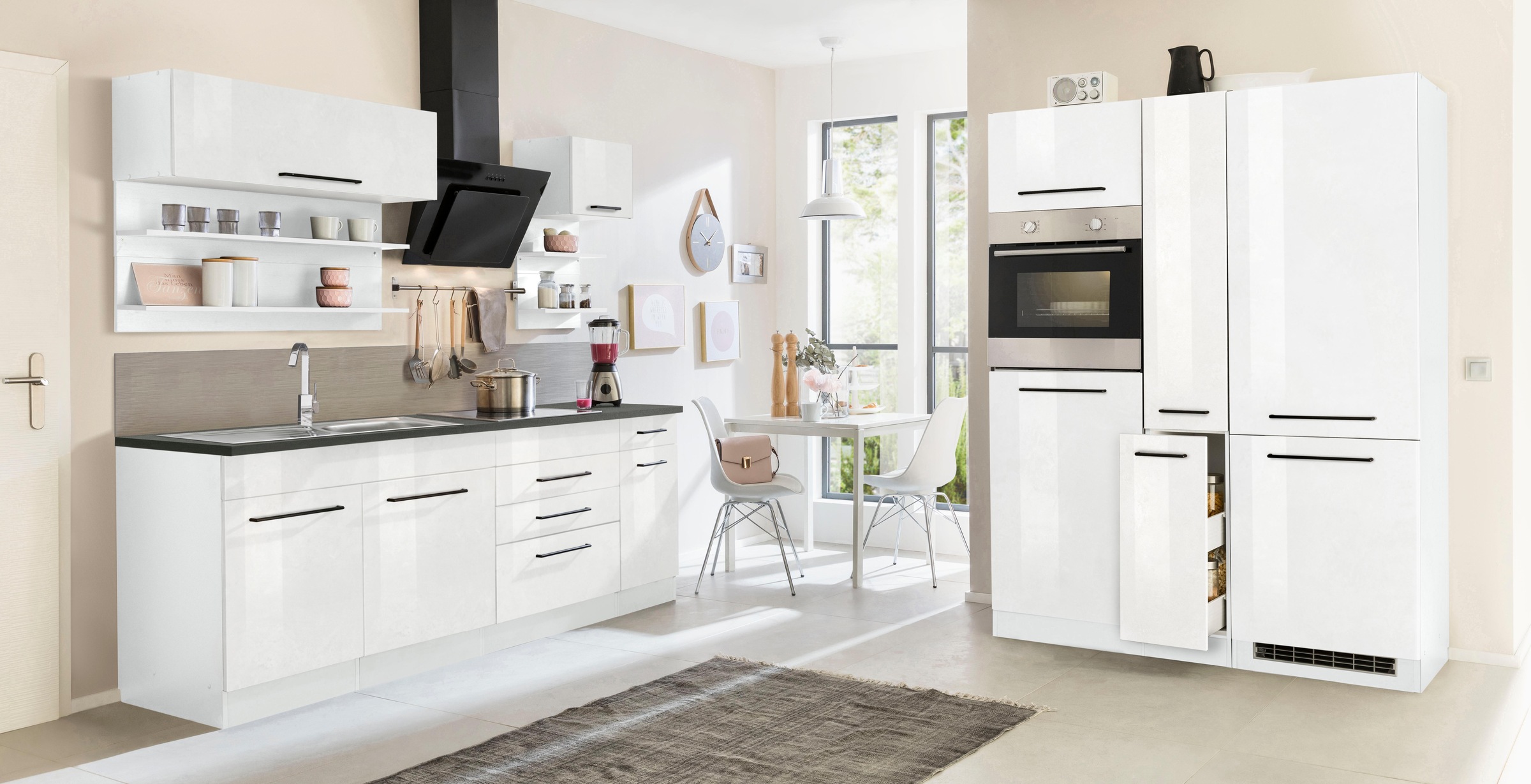 KOCHSTATION Küchenzeile »KS-Tulsa« mit E-Geräten, Breite 380 cm, schwarze Metallgriffe, MDF Fronten