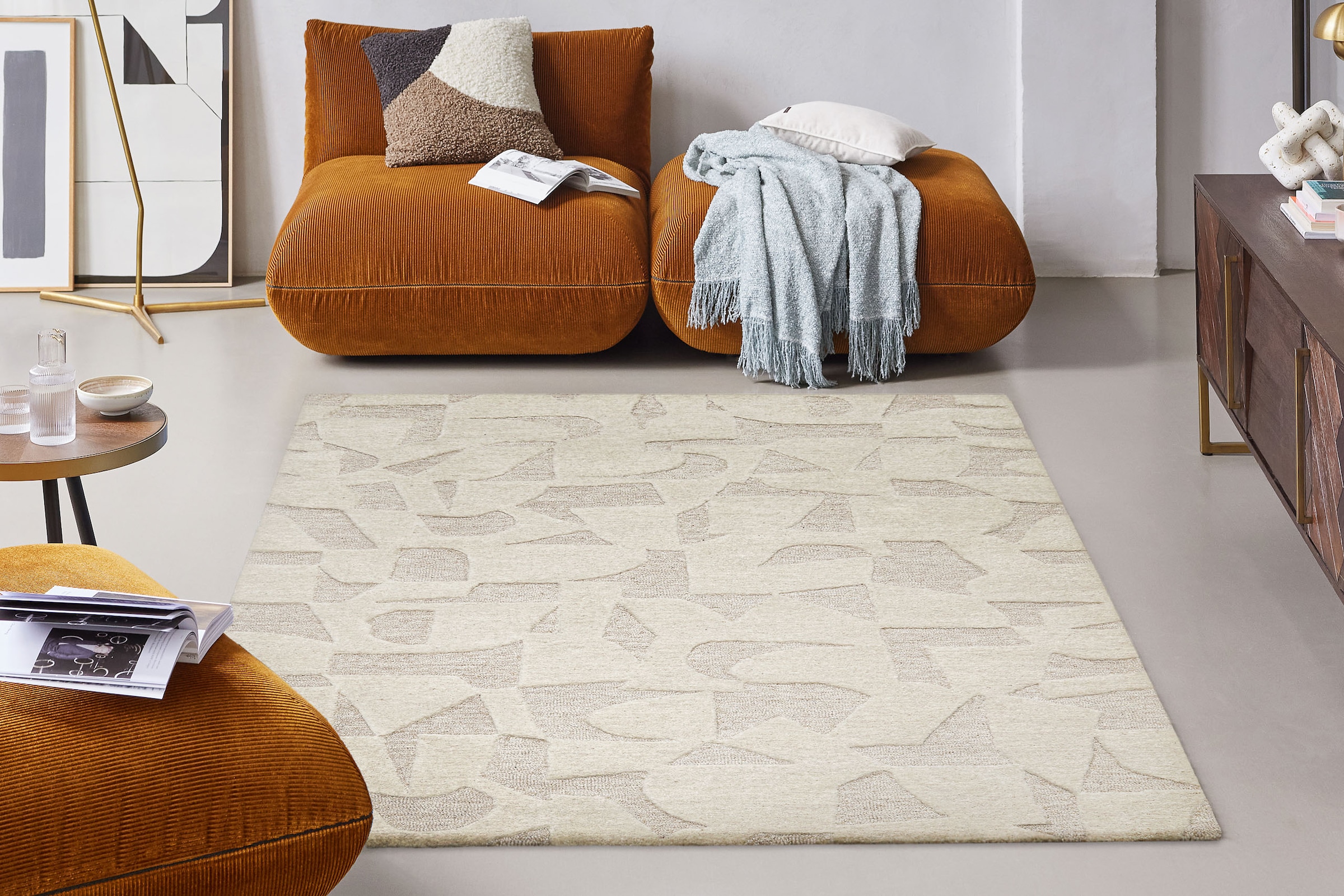 Wecon home Teppich »Ocean State« rechteckig 10 mm Höhe handgefertigt, gemustert, pflegeleicht, Wolle, Wohnzimmer, Esszimmer