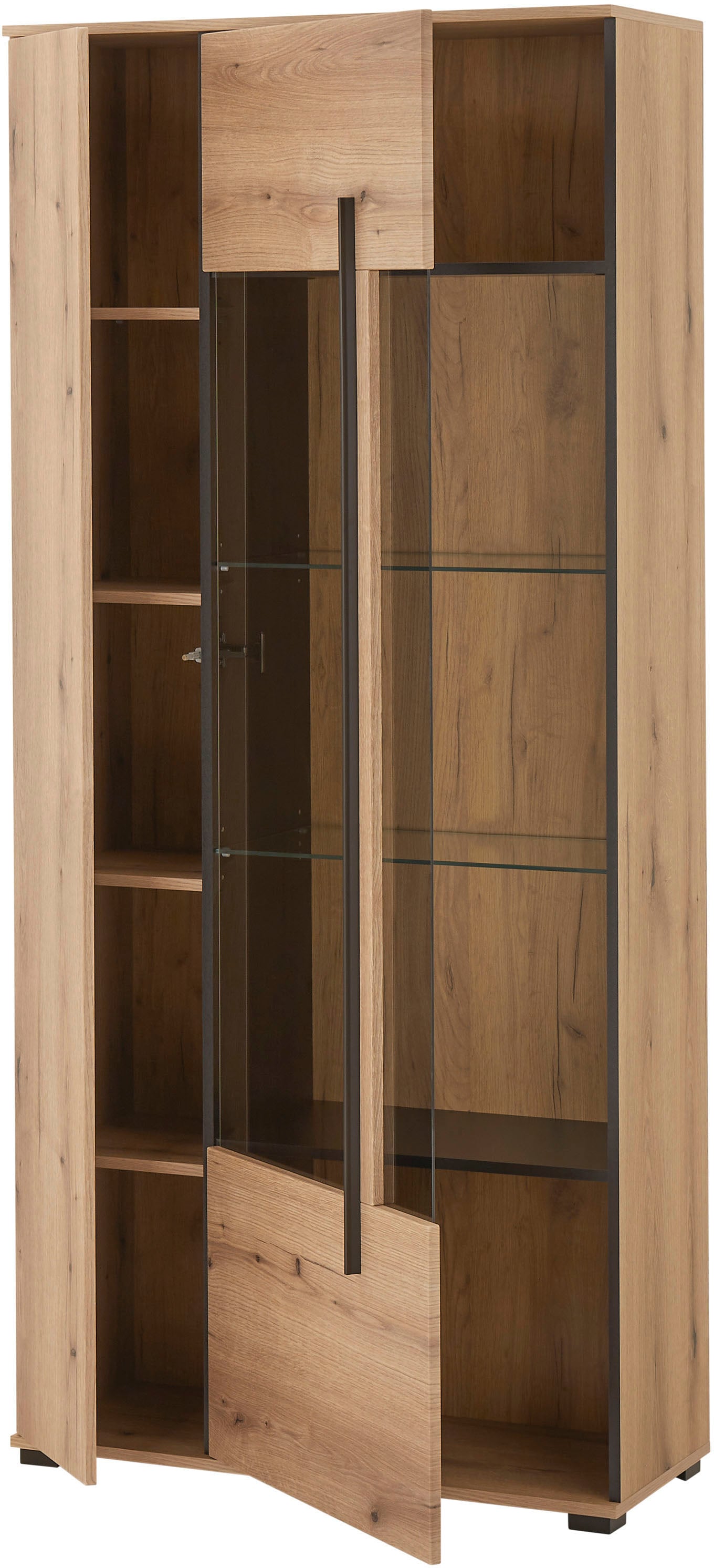 Home affaire Vitrine »Cantara, Vitrinenschrank in Eiche Evoke oder weiß, Standvitrine« schwarzer Stangengriff, ausreichend Stauraum, vielseitig einsetzbar