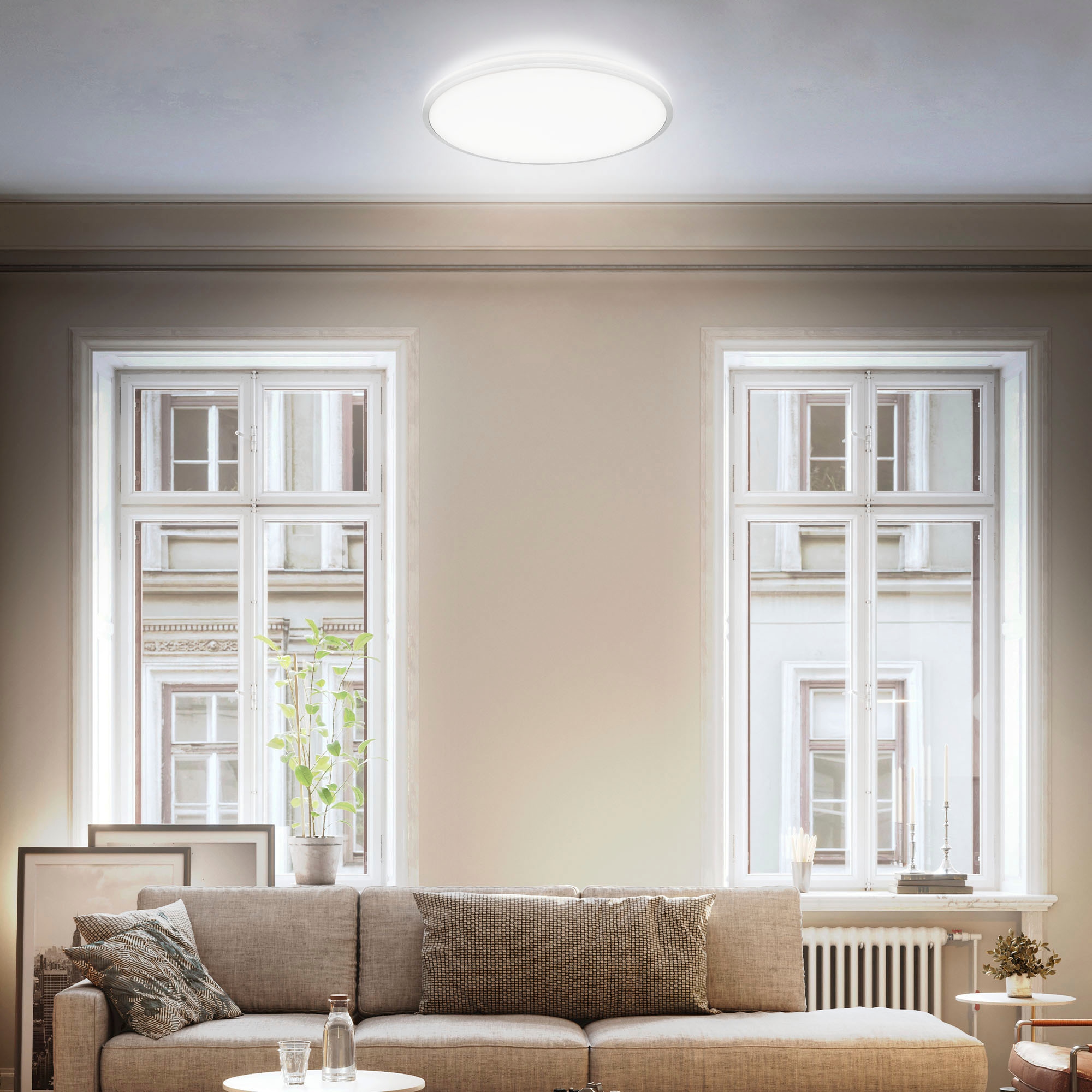 B.K.Licht LED Deckenleuchte  mit Backlighteffekt, 1 x LED-Platine 24 Watt, 3.000lm, 4.000K, nicht dimmbar, Ø 38 cm