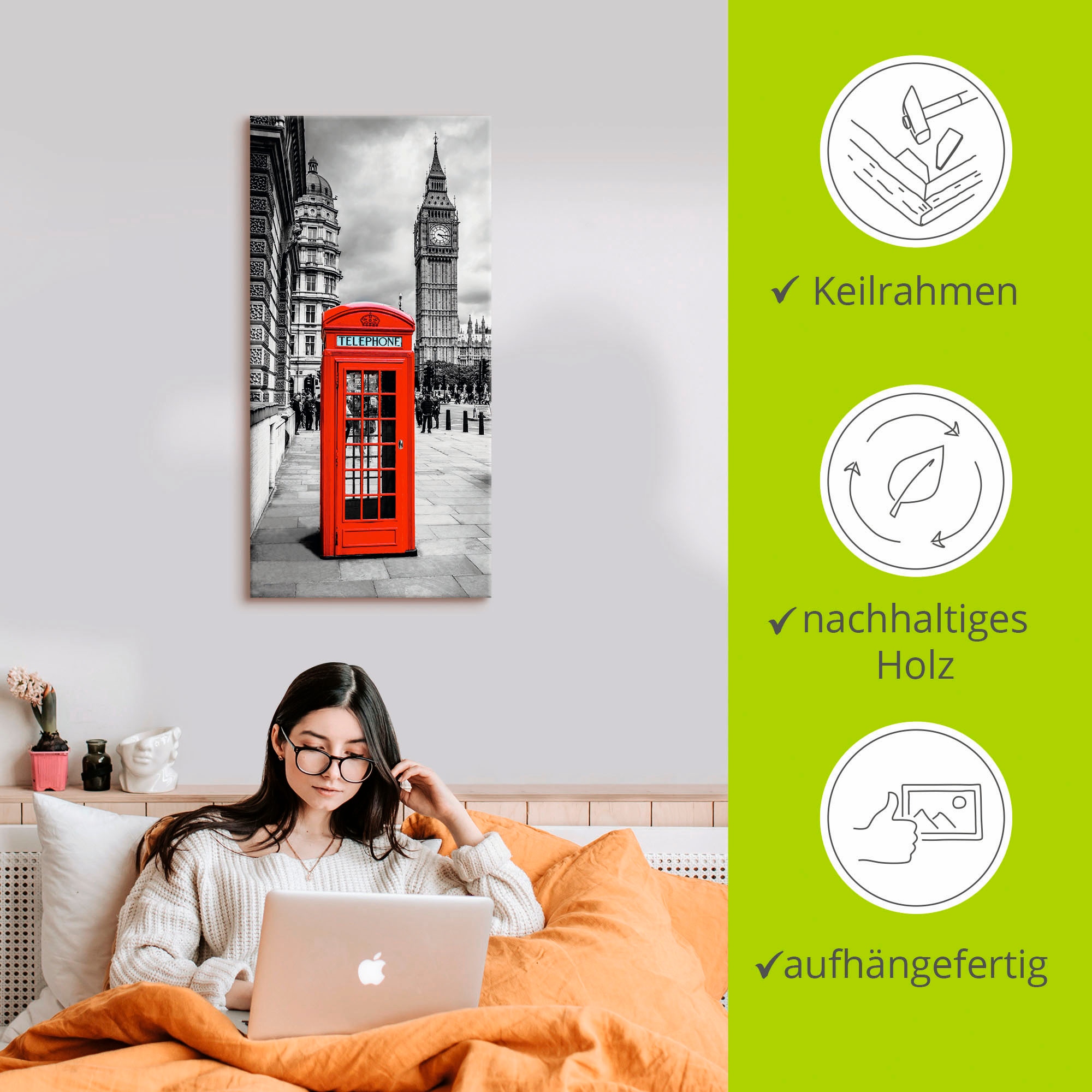 Artland Leinwandbild »London Telefonzelle« Architektonische Elemente 1 Stk. tlg. auf Holzrahmen gespannt