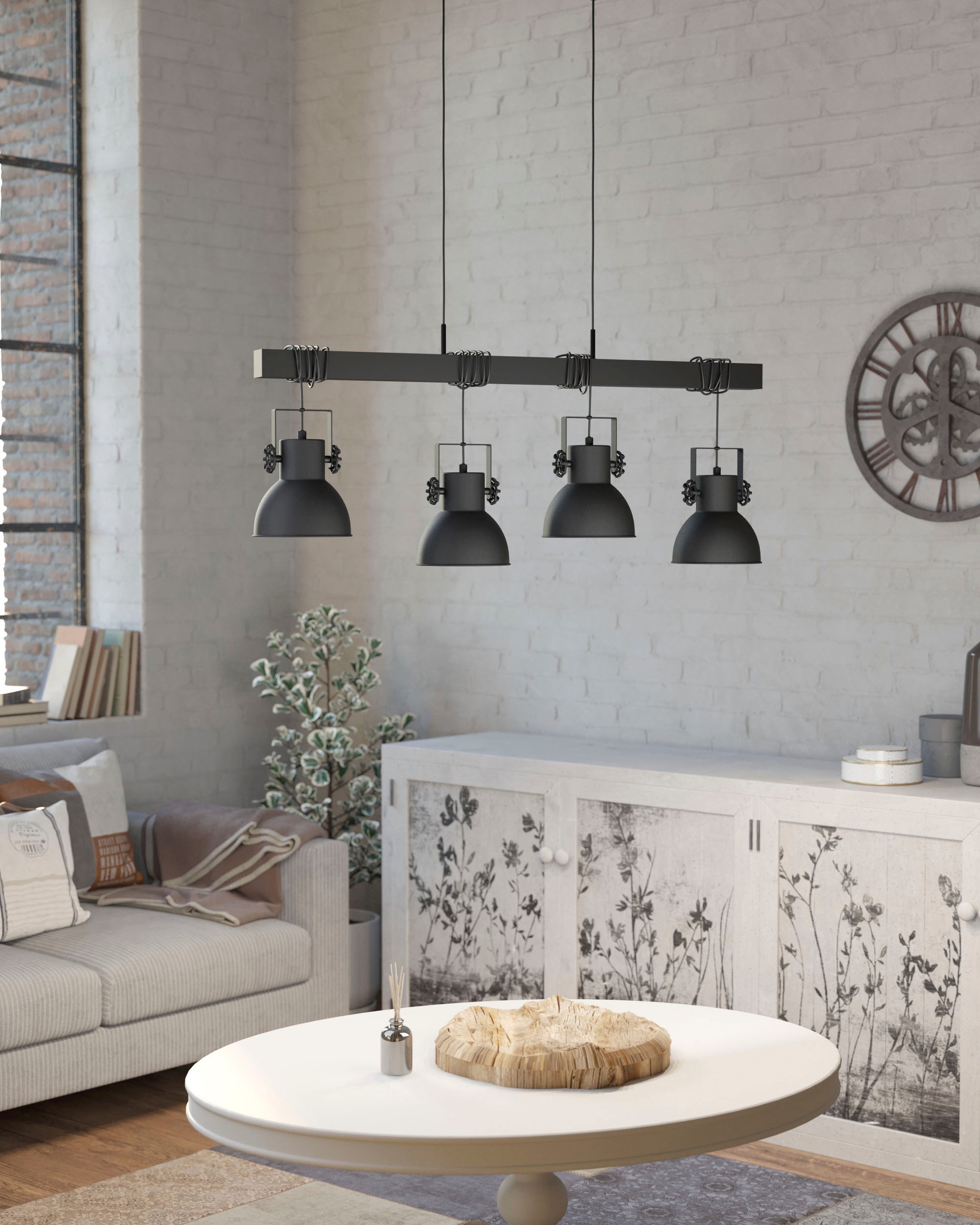 EGLO Hängeleuchte »SHIREBROOK« E27 1 Stk. Hängeleuchte in schwarz aus Stahl, Holz  -  exkl. E27 - 40W