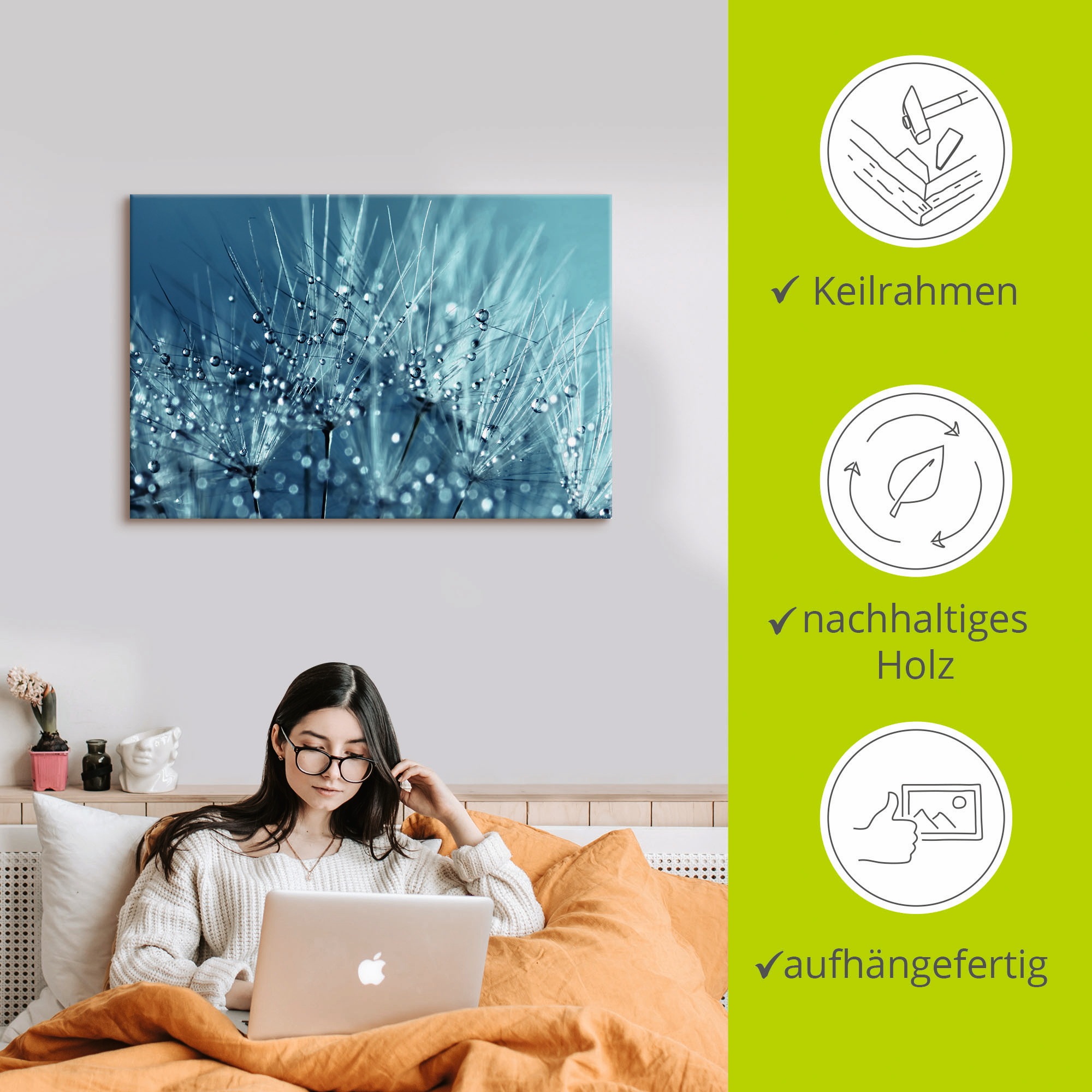 Artland Wandbild »Blaue glitzernde Pusteblume«, Blumen, (1 St.), als Leinwandbild, Poster in verschied. Größen