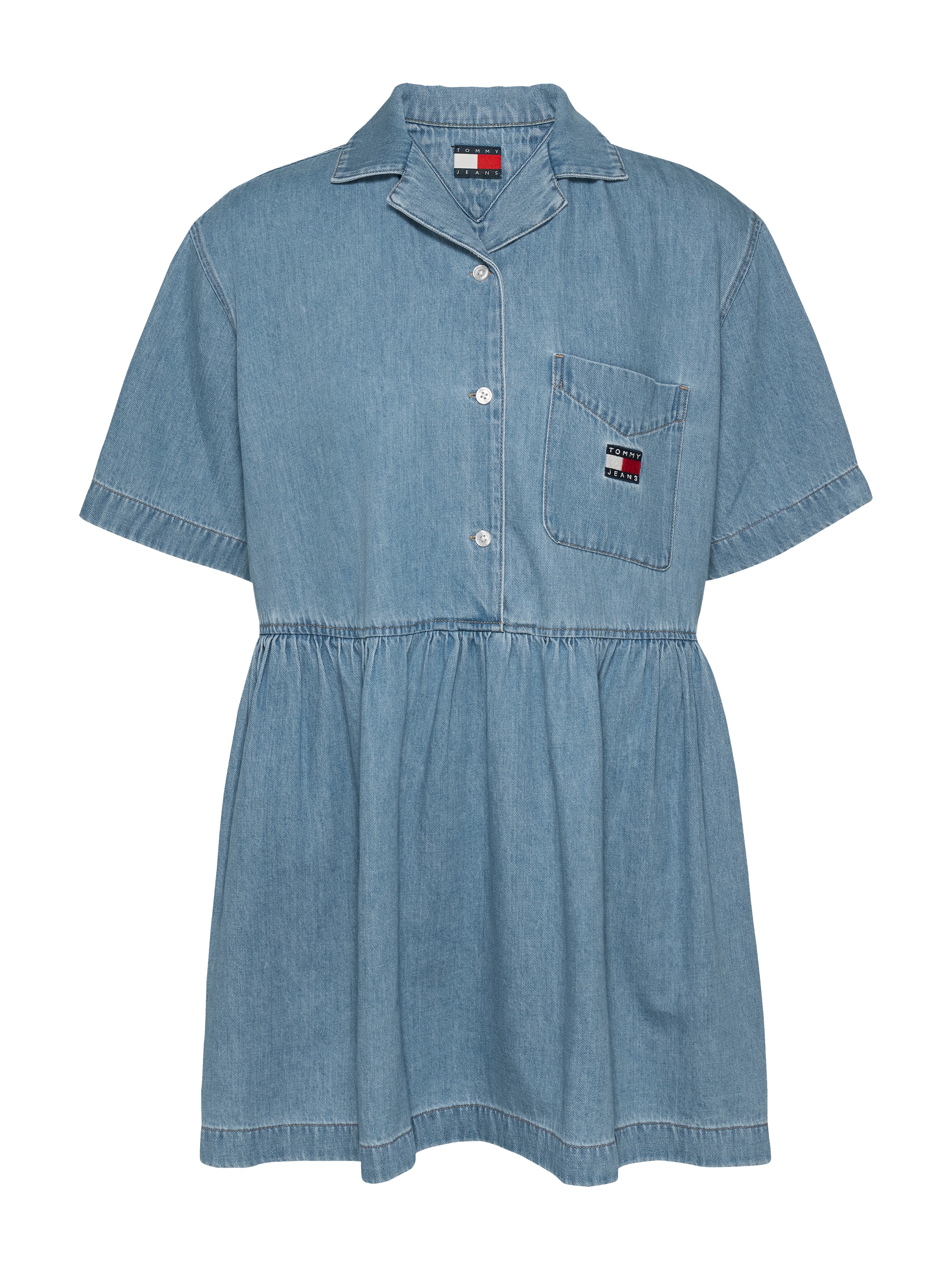 Tommy Jeans Jeanskleid »TJW LT DENIM DRESS EXT«, in Mini-Länge, mit Logostickerei, in blauer Waschung