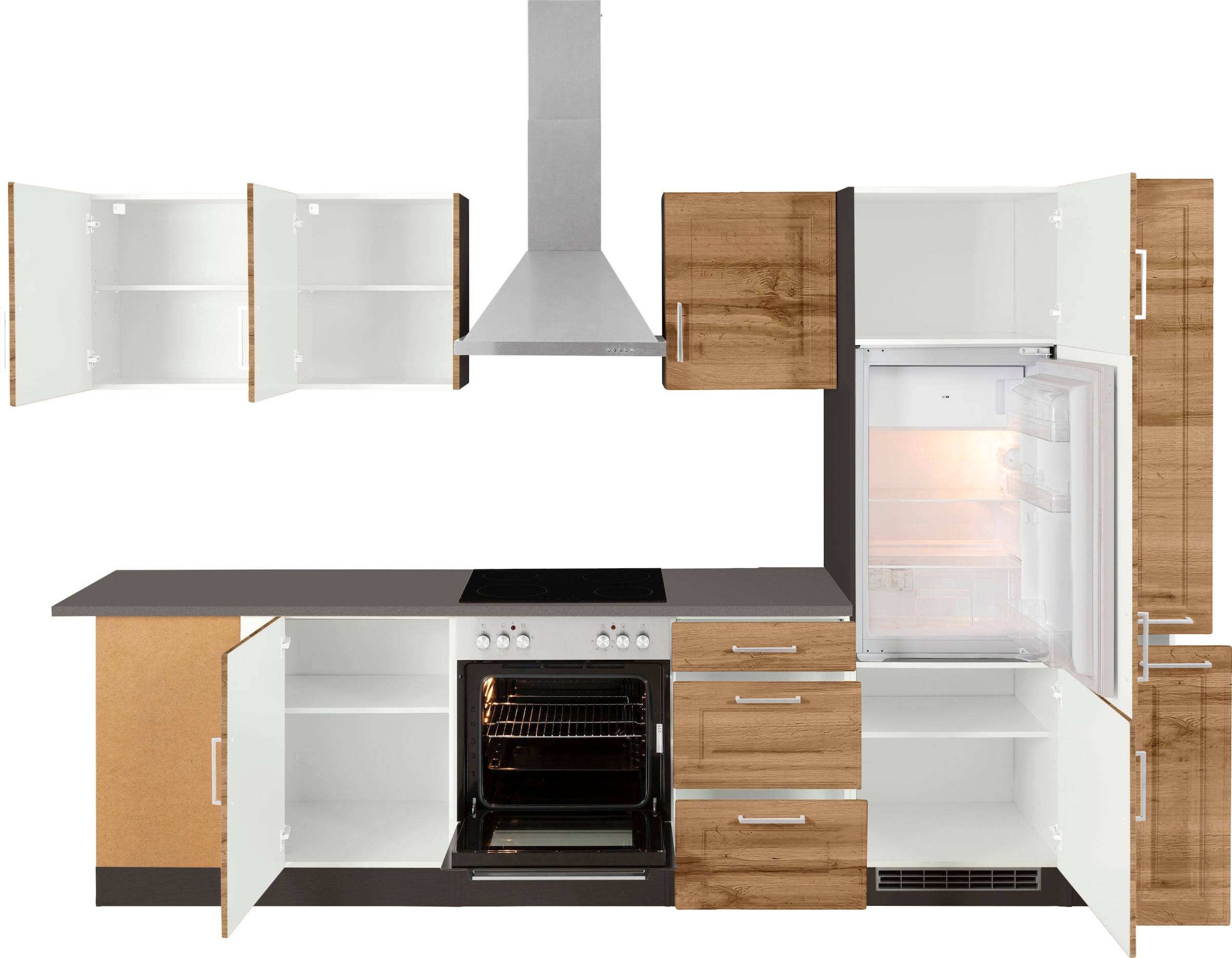 KOCHSTATION Winkelküche »KS-Stockholm« Stellbreite 220/310 cm, mit hochwertigen MDF Fronten im Landhaus-Stil