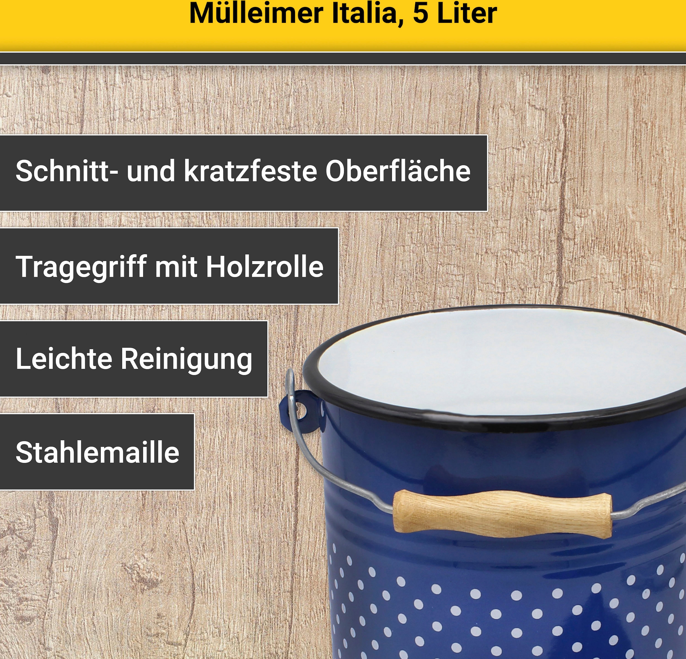 Krüger Mülleimer »Emaille Mülleimer mit Deckel«, schnitt- / kratzfeste Oberfläche, bakterienabweisend, extrem langlebig