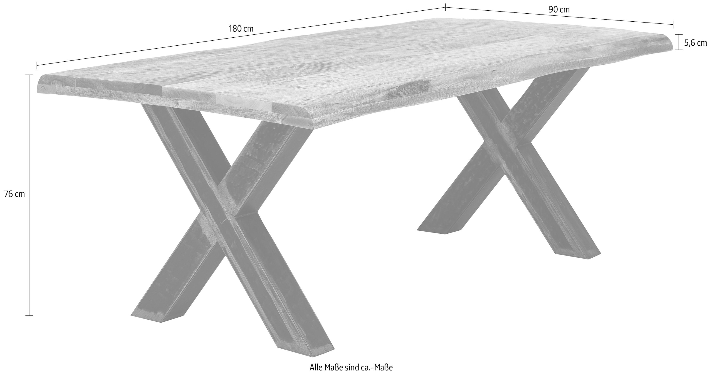 SIT Esstisch »Quito Mango Massivholz mit Baumkante & X-Gestell im Used-Look« Massive Mango-Baumkante mit markantem X-Gestell