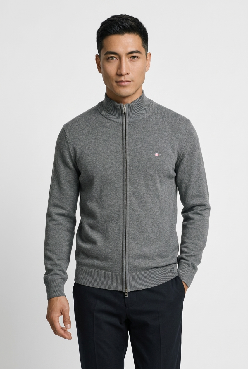 Gant Cardigan »CASUAL COTTON ZIP CARDIGAN« Mit Rippbündchen an Stehkragen, Ärmeln und Saum