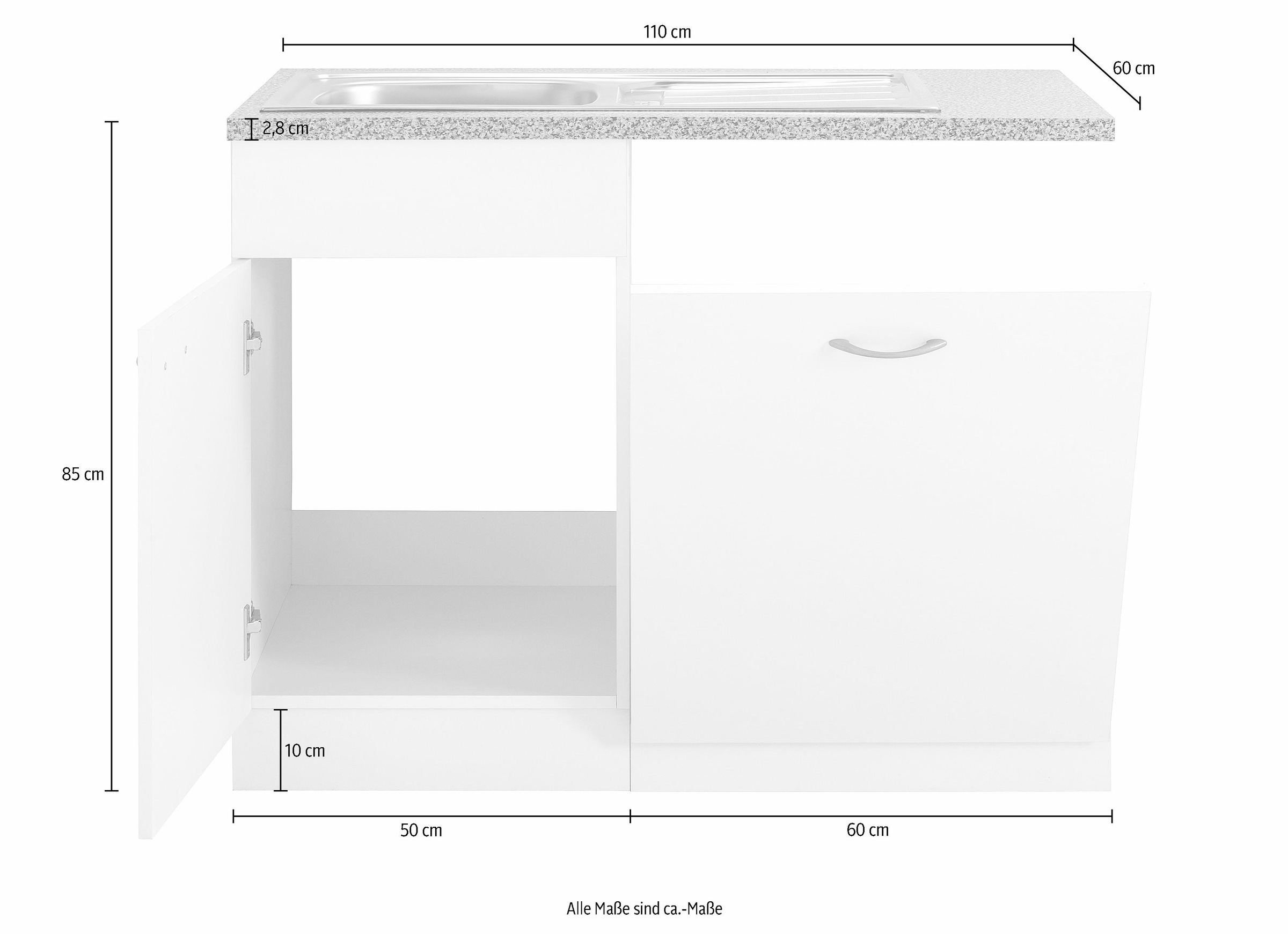 inkl. bei Küchen 110 für Tür/Griff/Sockel Spülenschrank breit, wiho »Kiel«, Geschirrspüler ♕ cm