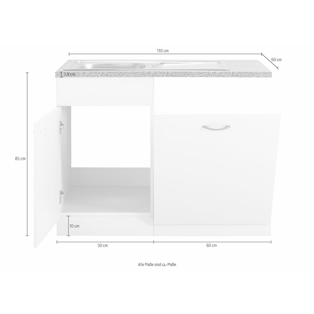 wiho Küchen Spülenschrank »Kiel«, 110 cm breit, inkl. Tür/Griff/Sockel für Geschirrspüler