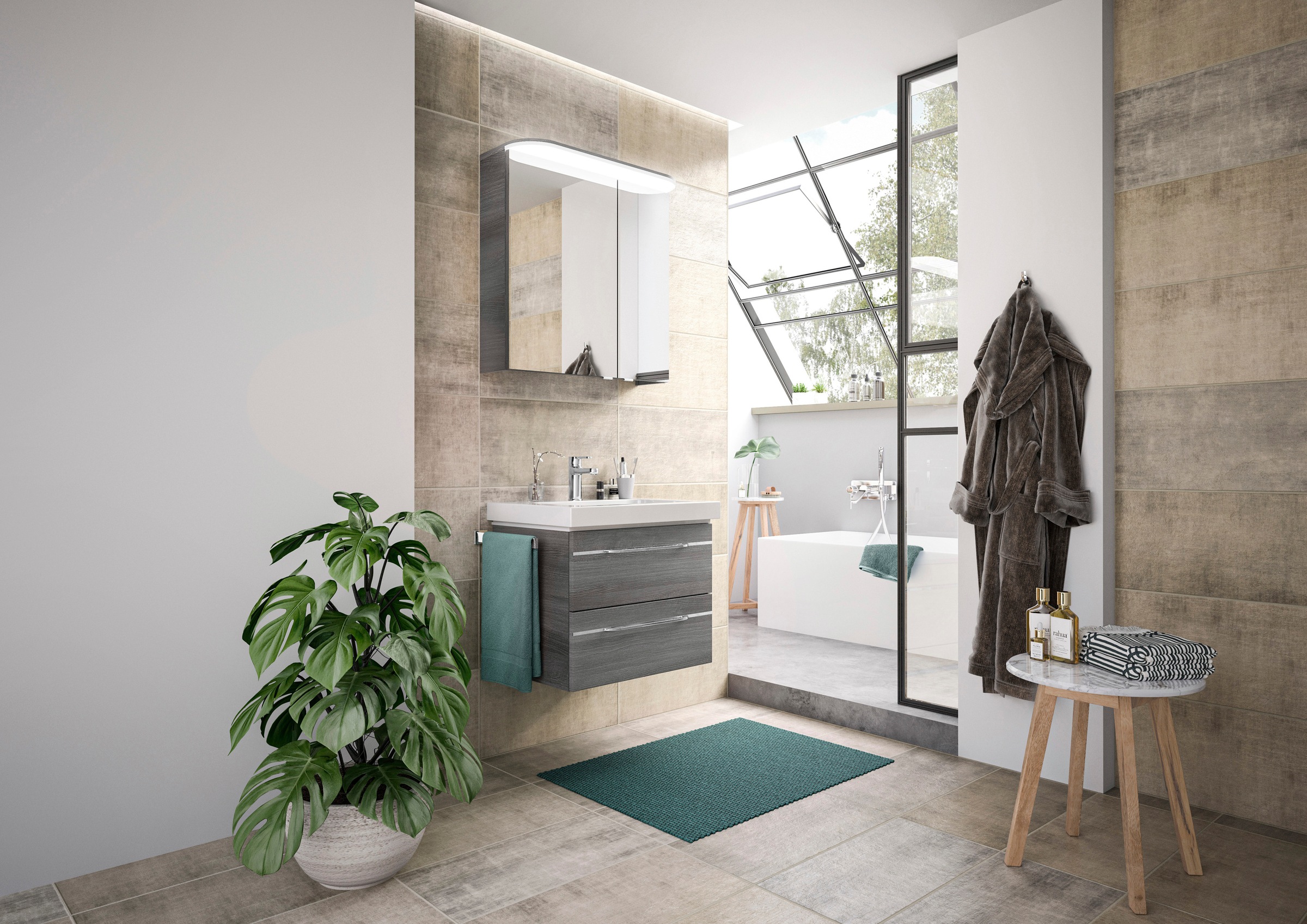 Saphir Badmöbel-Set »Balto Sprint, Waschplatz mit Mineralmarmor-Waschtisch, 64,4 cm breit«, (1 St.), Unterschrank mit Waschbecken inkl. Türdämpfer und 2 Schubladen