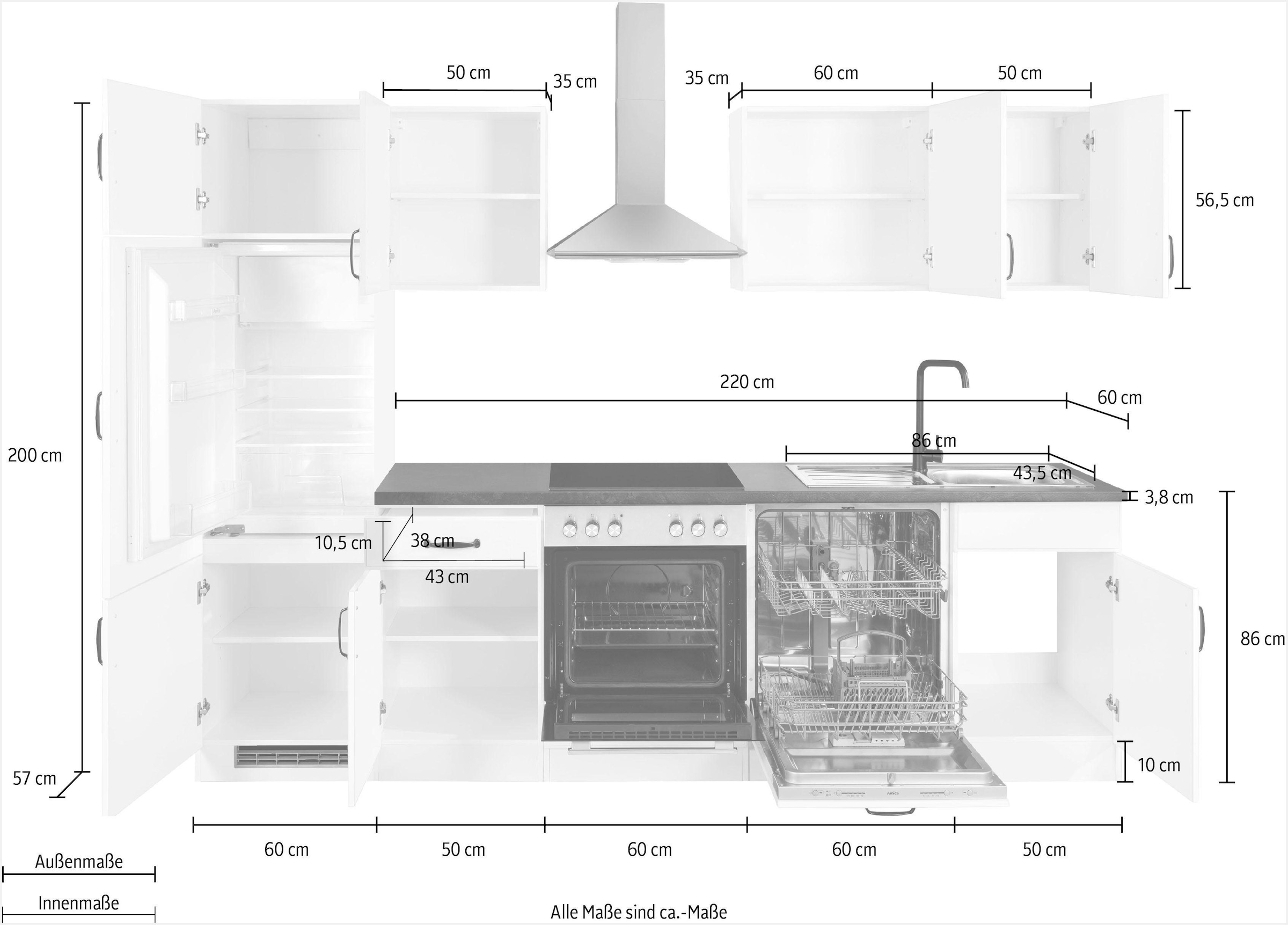 wiho Küchen Küchenzeile »Erla«, mit E-Geräten, Breite 280 cm