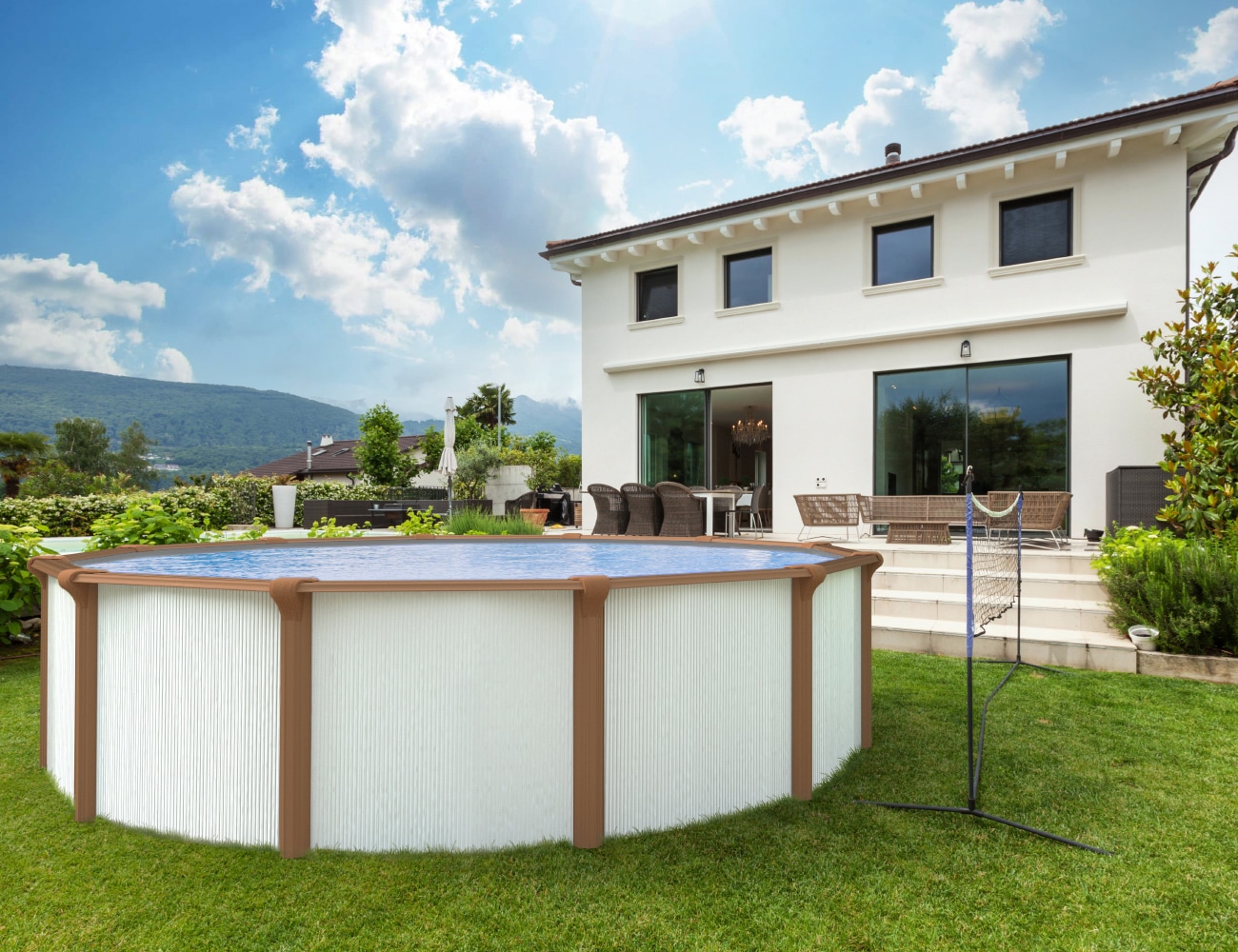 KWAD Rundpool »Green line Evolution«, (Komplett-Set, 10 tlg.), 5,5x1,32 white- wood, Folie in blau, sand oder grau erhältlich