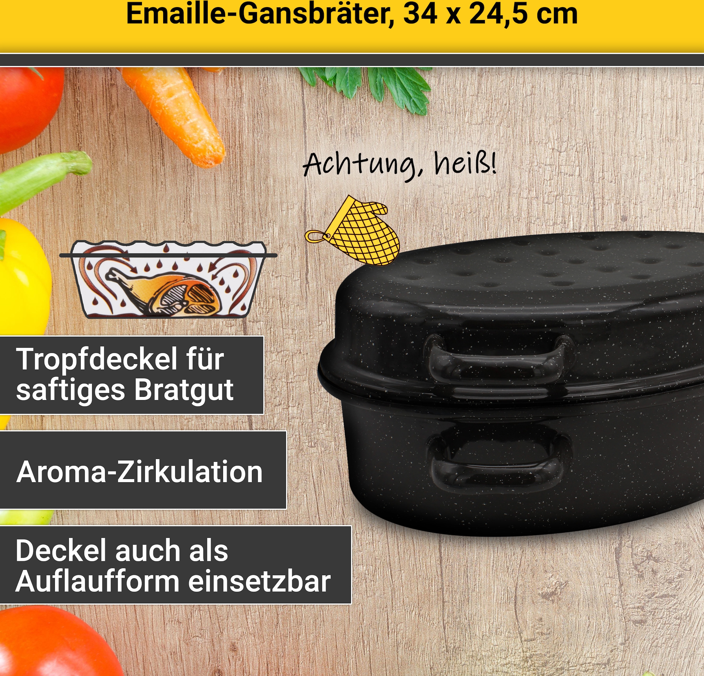 Krüger Bräter »Gansbräter mit Tropfdeckel«, Emaille, für Induktions-Kochfelder geeignet