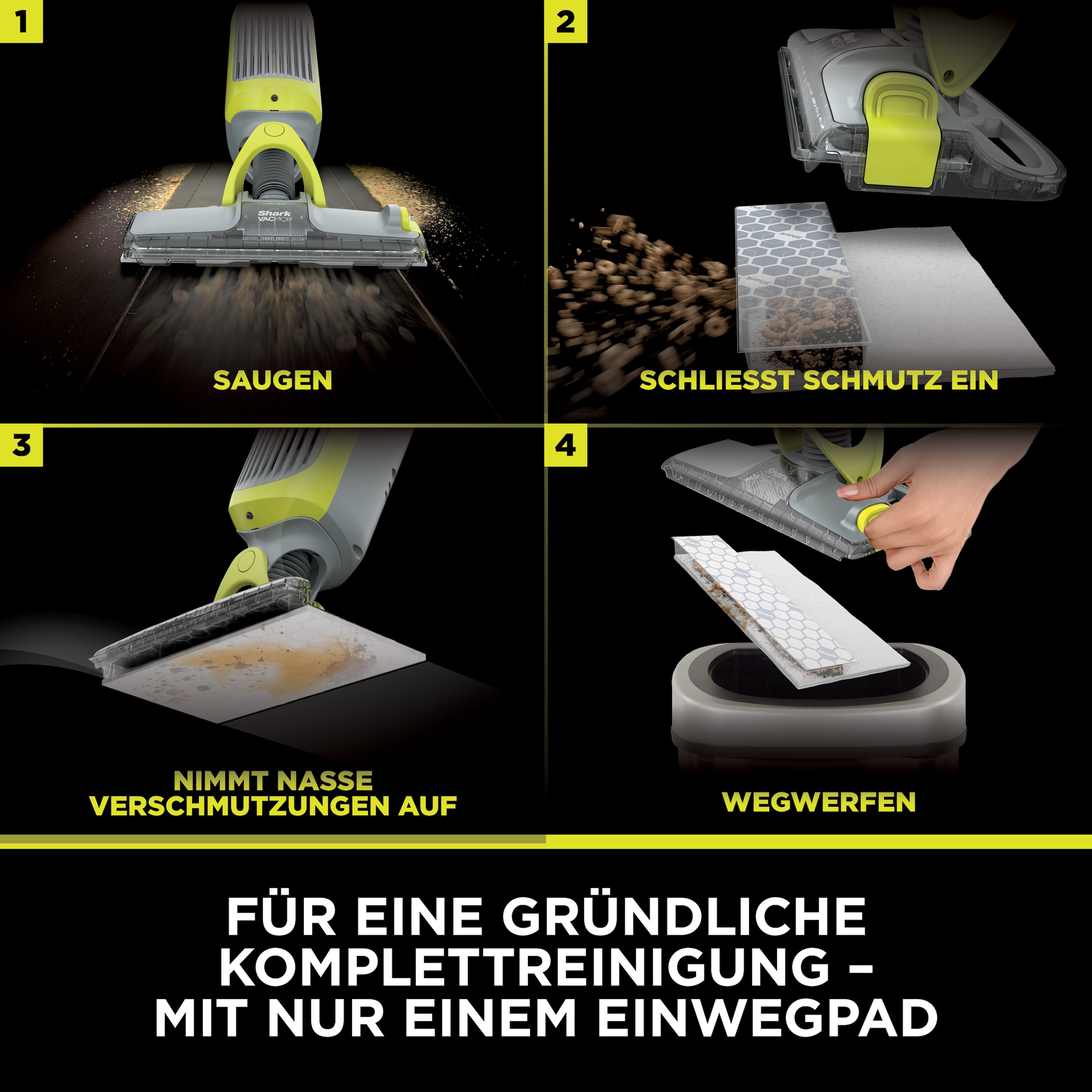 Shark Akku-Wischmopp »Shark VacMop 2-in-1 kabelloser Staubsauger und Sprühmopp VM200EU« VOLLSTÄNDIGE REINIGUNG MIT EINEM EINZIGEN EINWEGPAD, kabellos, leicht