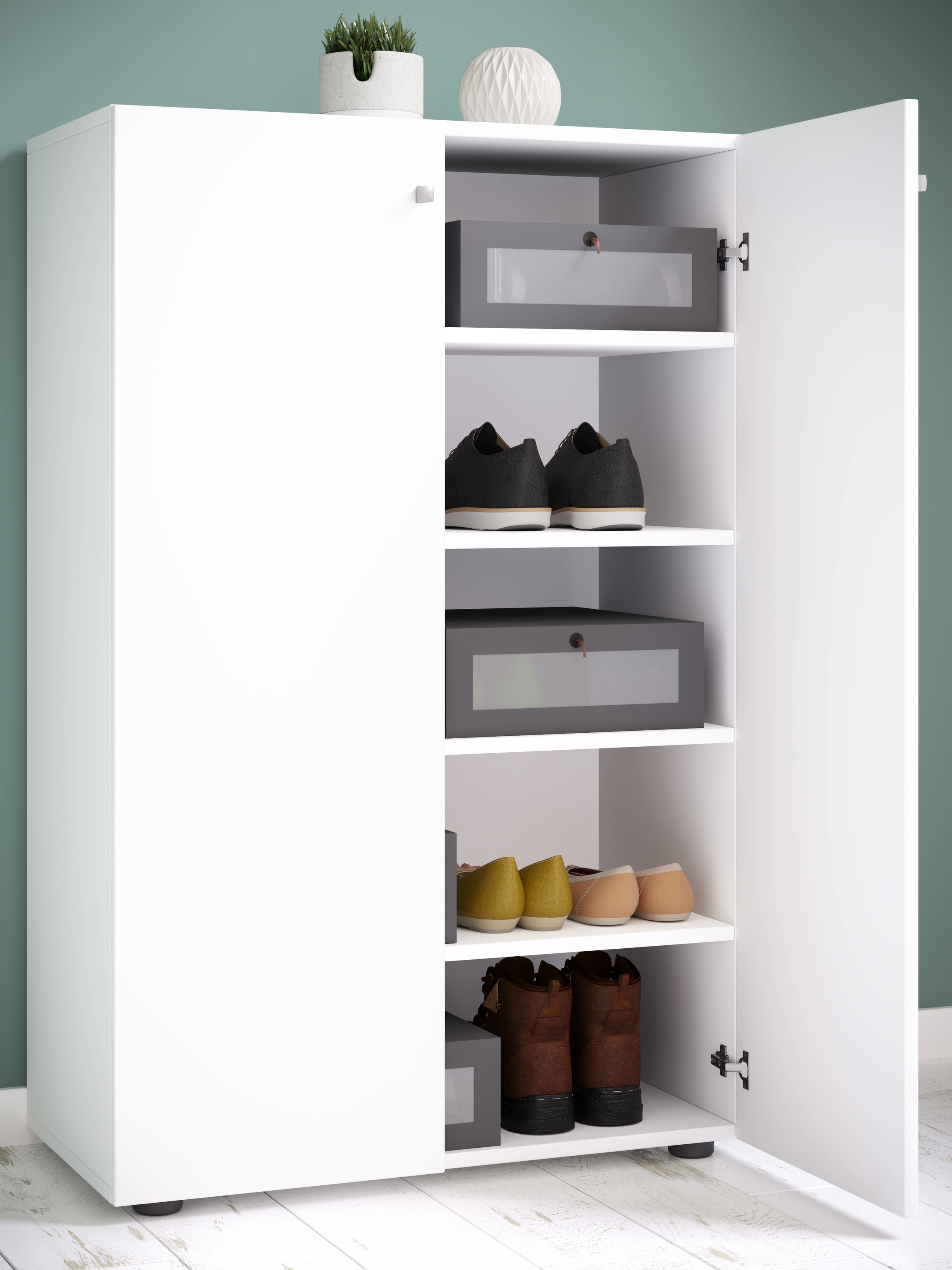 VCM Schuhschrank »VCM Holz-Schuhschrank | Maße: H. 110 x B. 70 x T. 39 cm | Allzweckschrank | 5 Fächer | 2 Drehtüren¿ Lona«, (1 St.)
