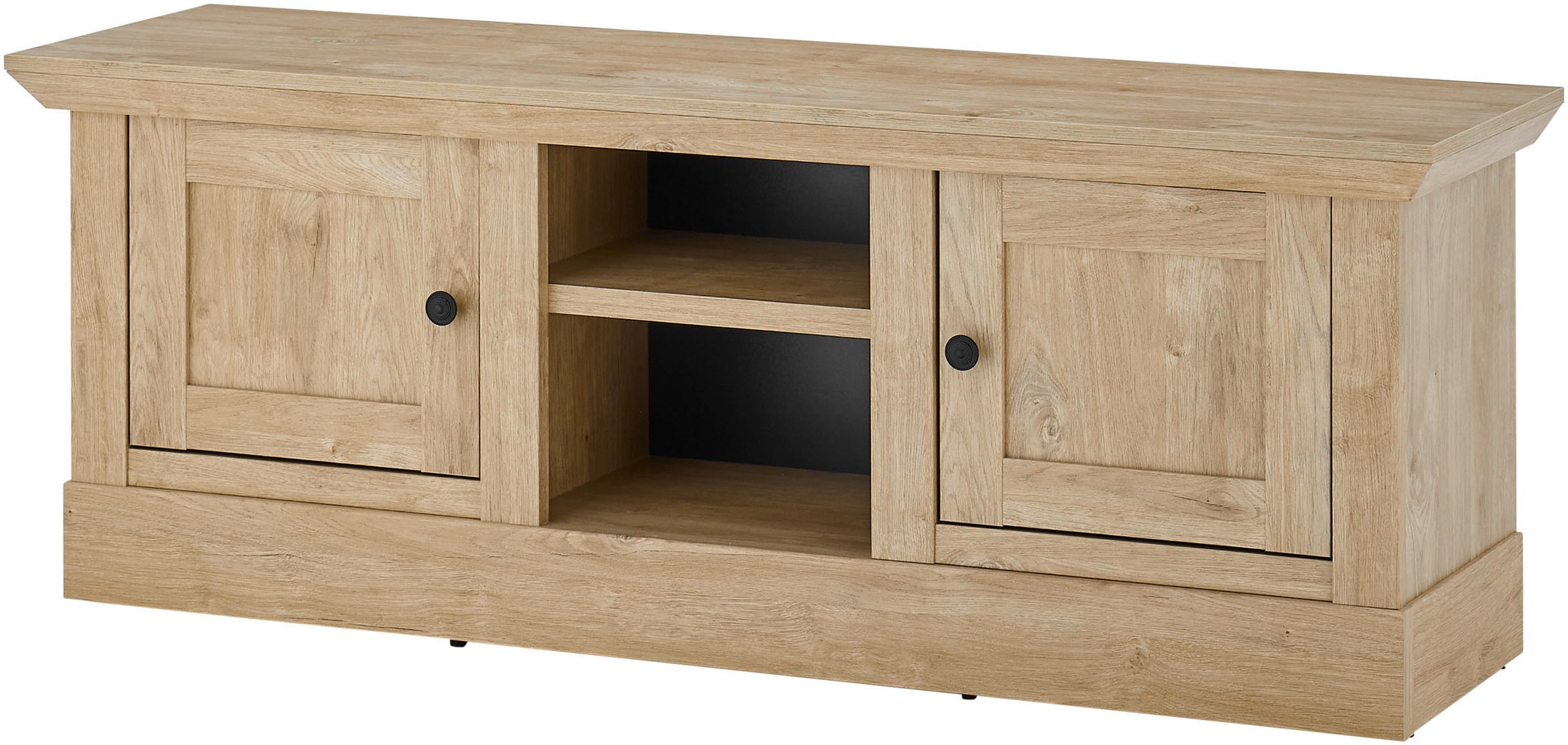 Home affaire Lowboard »Cornwall, Unterschrank im Landhausstil, Kommode, Eiche Dekor« 1 Stk. tlg. verschnörkelte Metallgriffe, offene Fächer und Türen, 152 cm breit