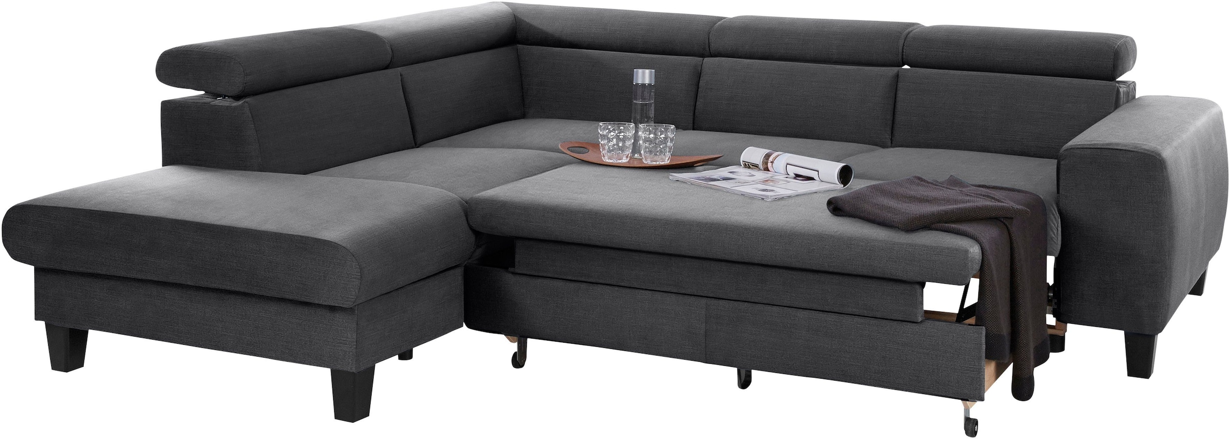 COTTA Polstergarnitur »Morven L-Form«, (Set), Set bestehend aus: Ecksofa mit Kopfteilverstellung & Hocker