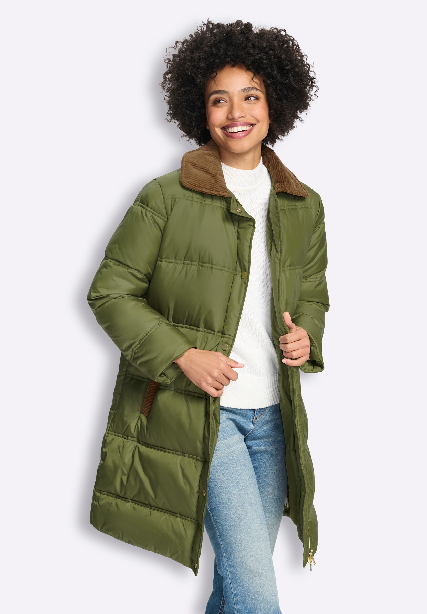 heine Steppjacke »Steppmantel Steppmantel mit Cord-Details« ohne Kapuze