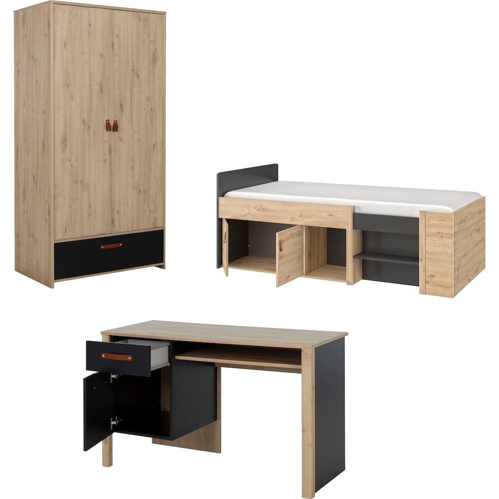 Gami Jugendzimmer-Set »Arthus«, (3 St., Funktionsbett, Kleiderschrank, Schreibtisch)