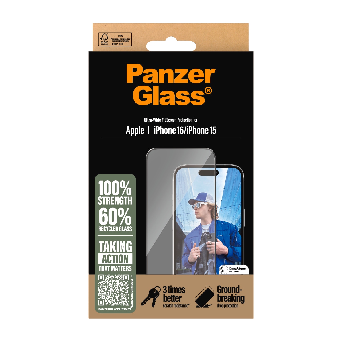 PanzerGlass Displayschutzglas »Ultra-Wide Fit Screen Protection«, für Apple iPhone 16-Apple iPhone 15, Displayschutzfolie, Schutzfolie, Bildschirmschutz, kratz- & stoßfest