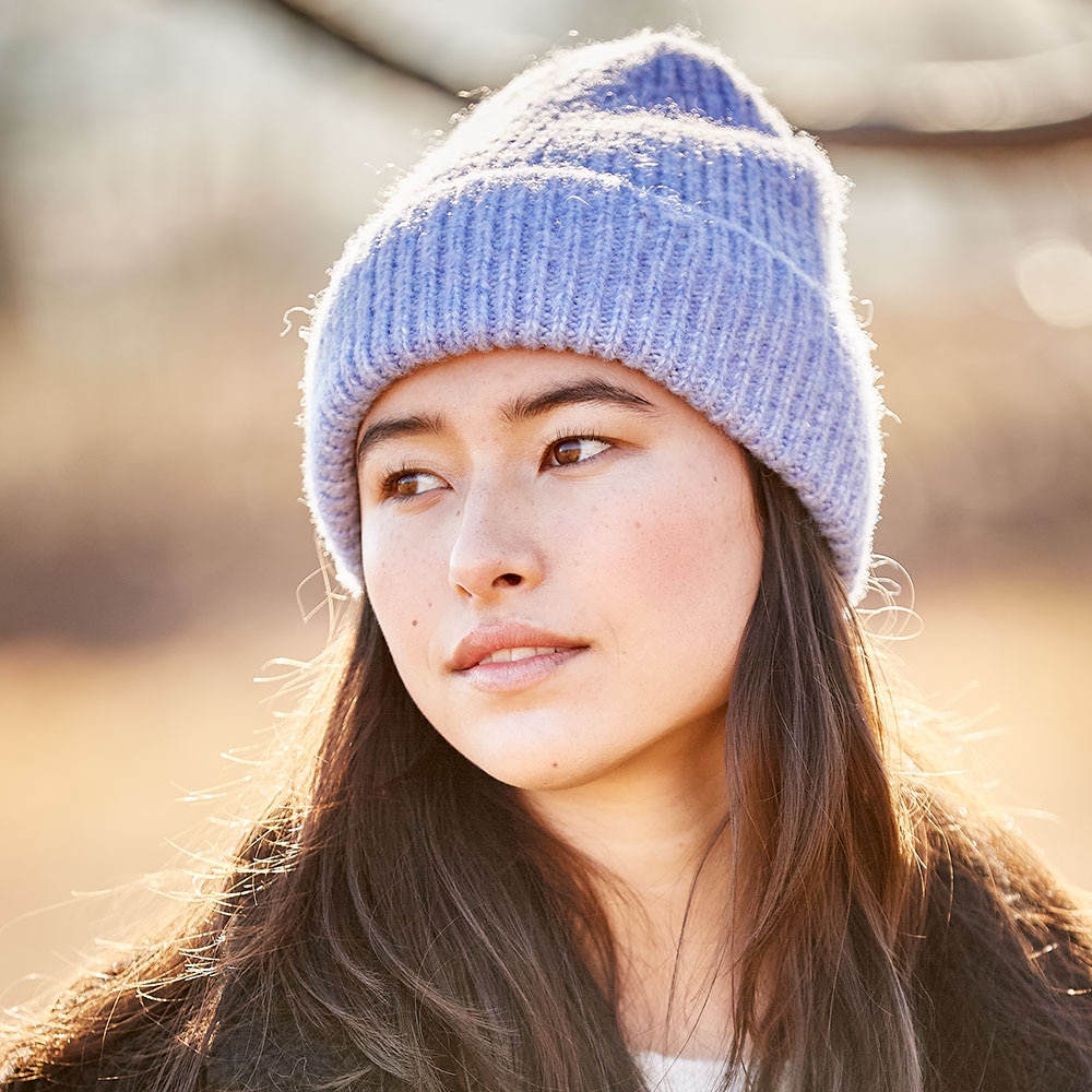 CAPO Strickmütze Melange-Optik, Rippenstrick, breiter Umschlag