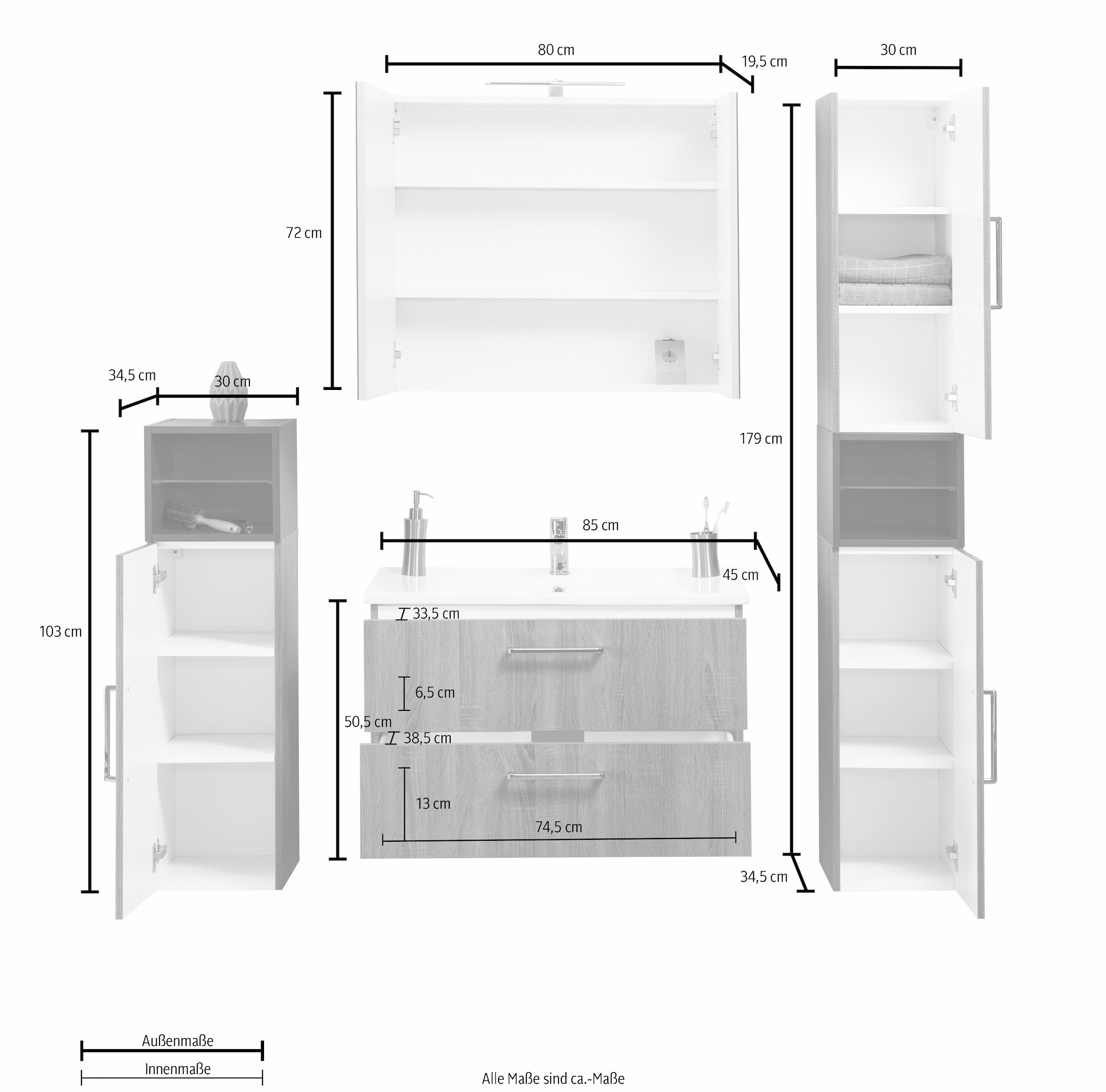 OPTIFIT Badmöbel-Set »Napoli«, (Set, 10 kaufen und Soft-Close-Funktion bequem farblich St.), Regalelement mit abgesetztem