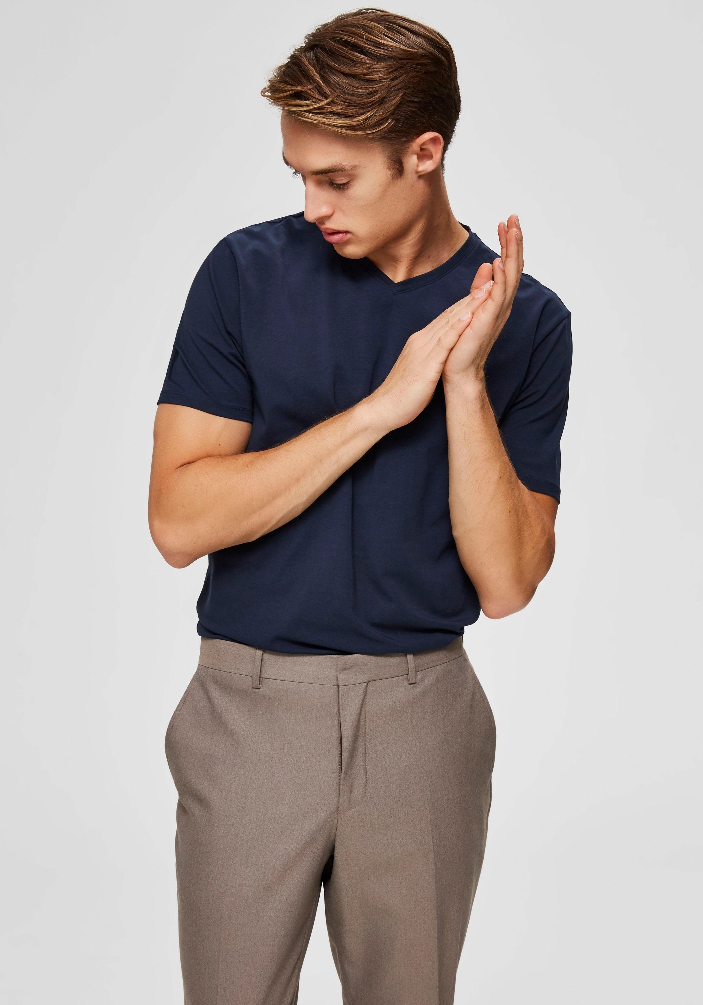 SELECTED HOMME V-Shirt »SLHNEWPIMA SS V-NECK TEE B NOOS«