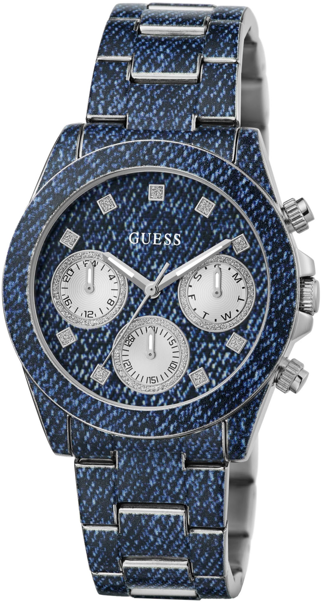 Guess Multifunktionsuhr »INDIGO«, Quarzuhr, Armbanduhr, Damenuhr, Datum, 12/24-Std.-Anzeige