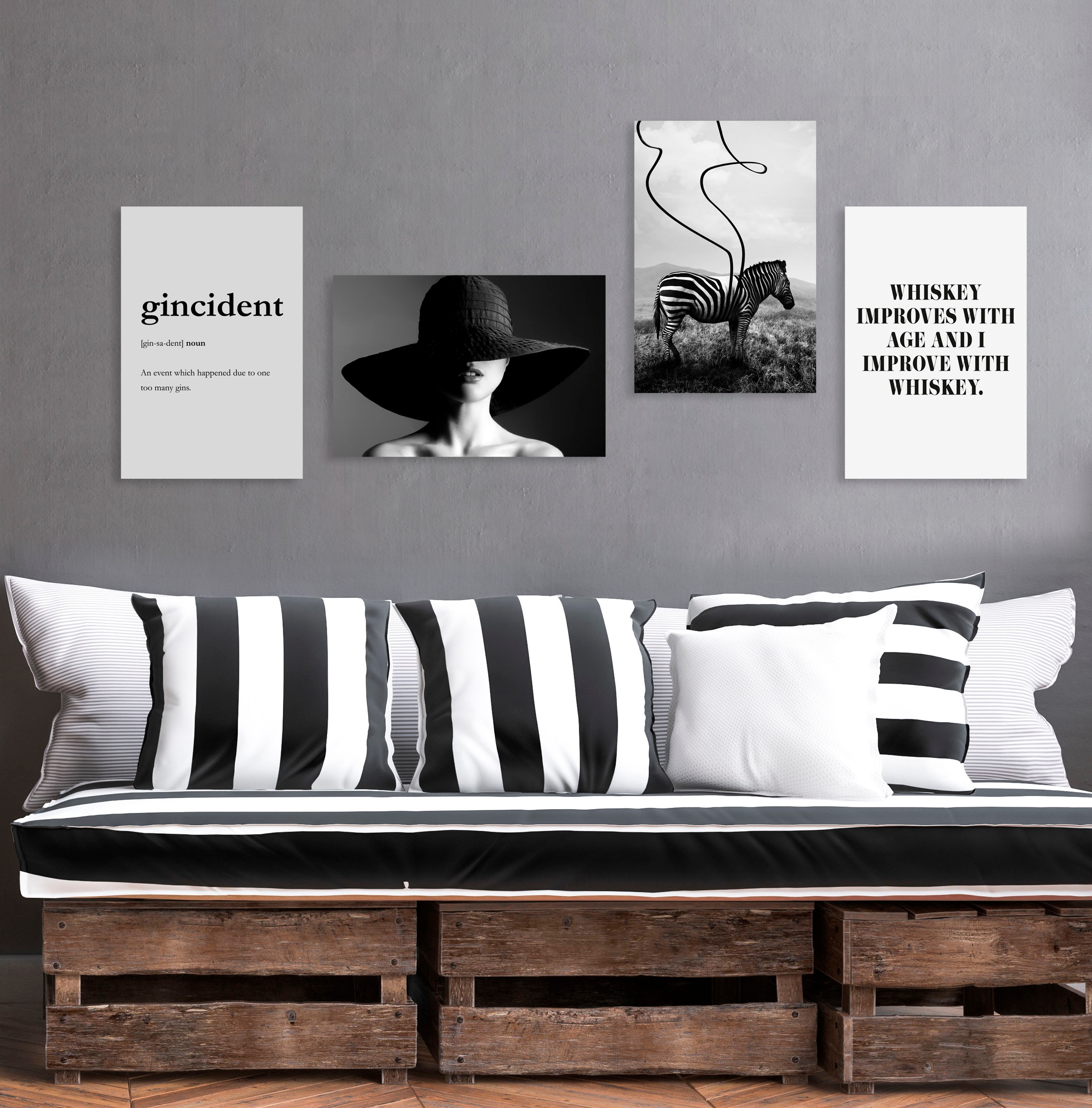 queence Bild »gincident« Filmszene | Humor | Schriftzug | Schwarz-Weiß | Sprüche & Texte 1 Stk. tlg. HD Premium Poster-Druck inkl. Holzrahmen