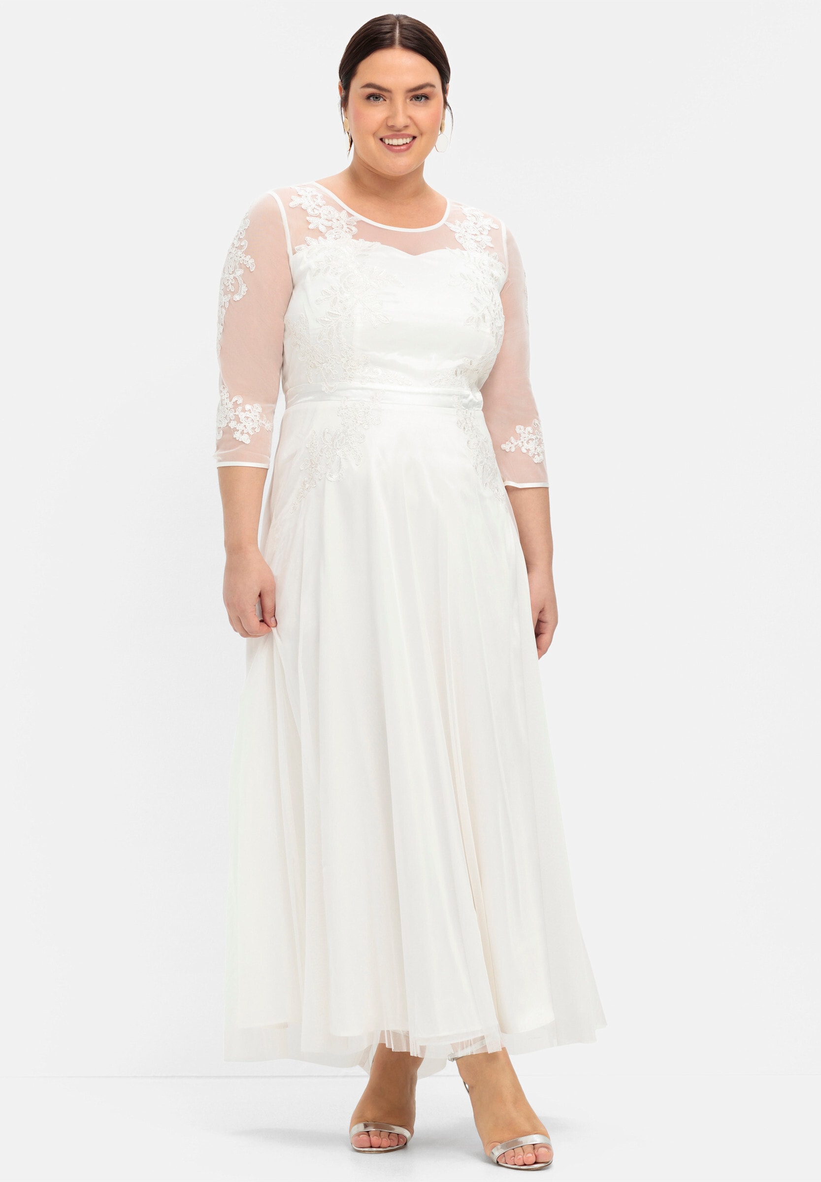 Sheego Maxikleid »Abendkleid Hochzeitskleid in Corsagen-Optik« Ohne Tasche mit weit ausgestelltem Rockteil
