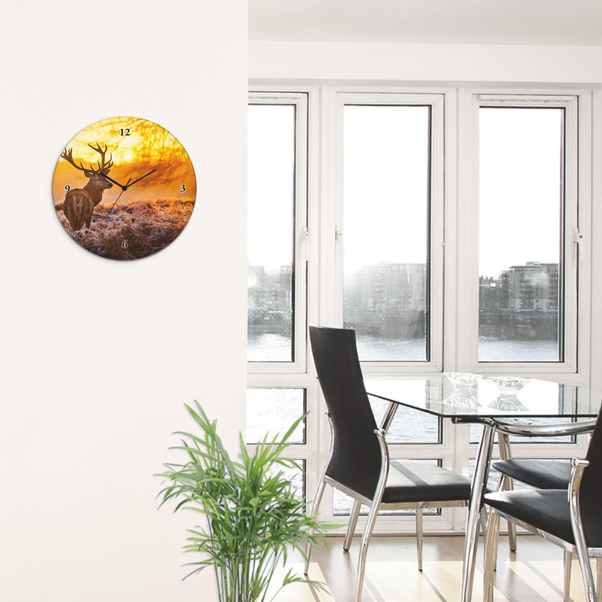 Artland Wanduhr »Glasuhr rund Rotwild« wahlweise mit  Quarz- oder Funkuhrwerk, lautlos ohne Tickgeräusche