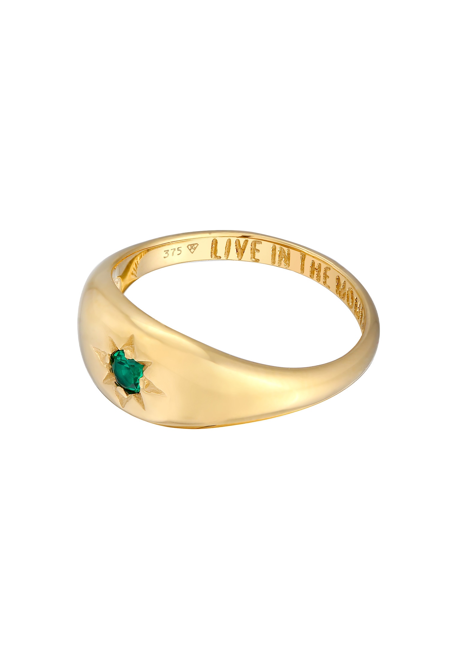 HAZE & GLORY Silberring »Ring Siegelring Smaragd - Moment 375 Gelbgold«