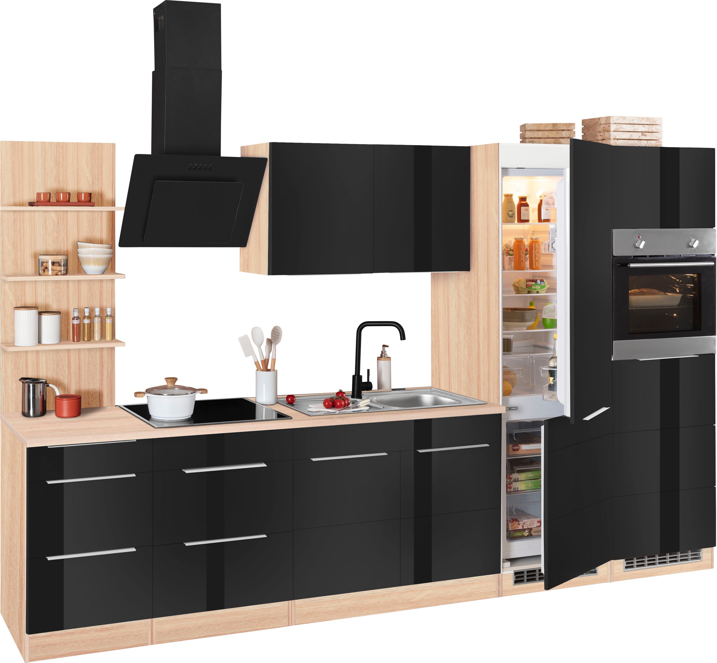 KOCHSTATION Küchenzeile »KS-Brindisi Breite 330 cm«, wahlweise mit E-Geräten und Induktion, mit MDF-Fronten und Regal