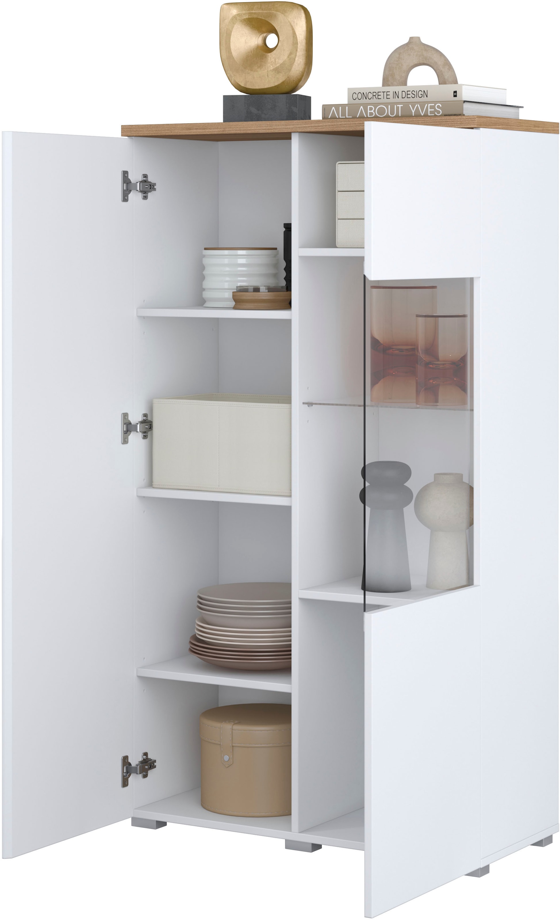 INOSIGN Vitrine »Modo, Breite 80 cm, moderner griffloser Vitrineschrank«, Vitrine mit viel Stauraum, Einlegeböden verstellbar, Glastür